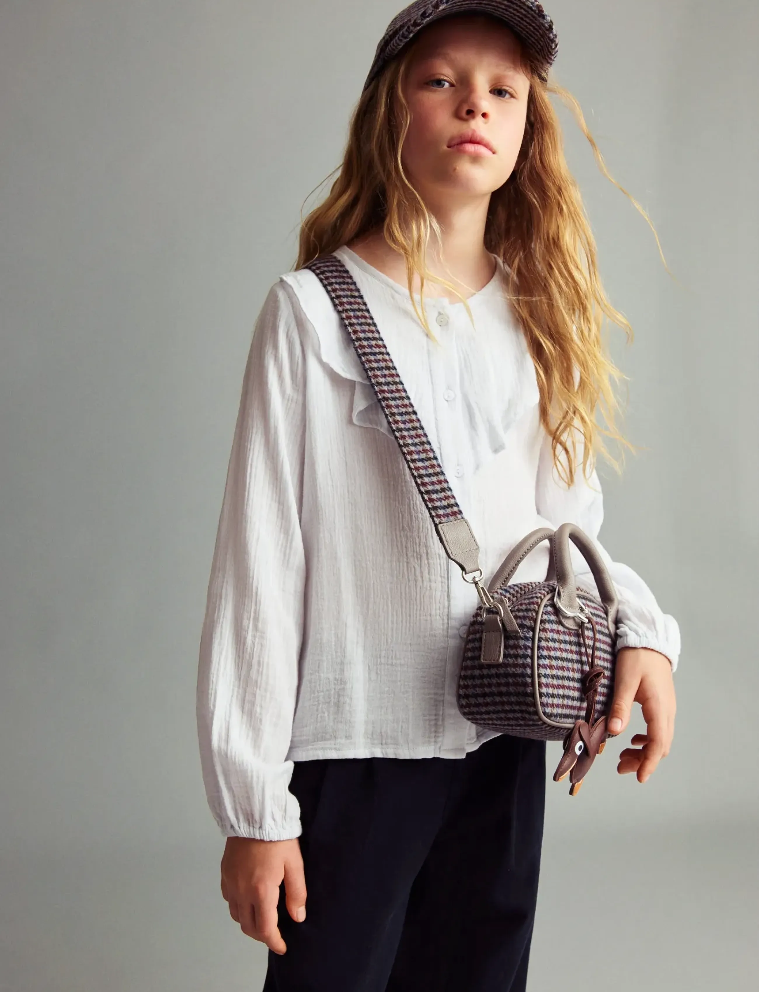 Mango Crinkled Ruffle Shirt, 122, Grey, Overdele > Bluser & Tunikaer, Børn