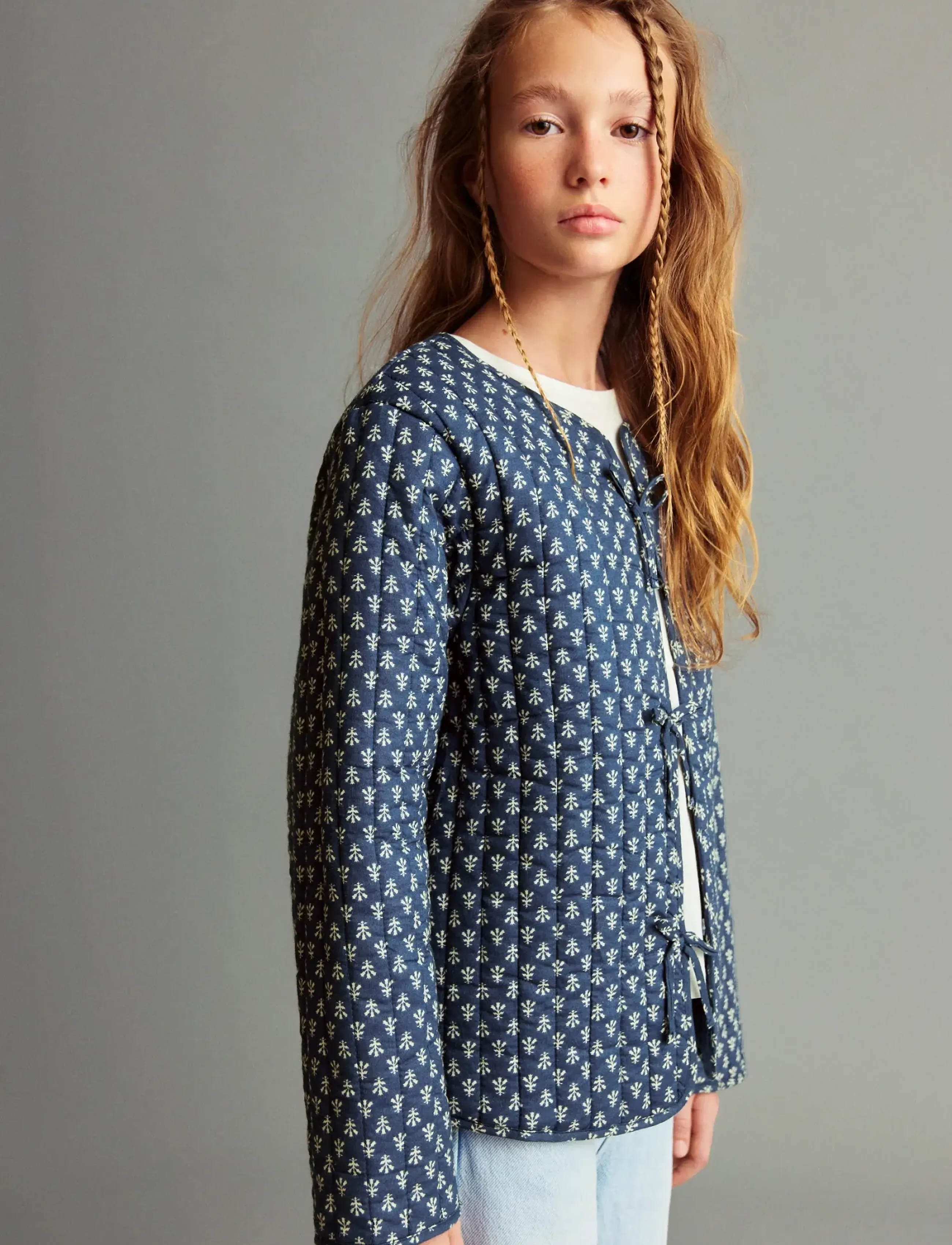 Mango Printed Cotton Jacket, Børn, Printet Quiltet Jakke, Navy, Str: 146