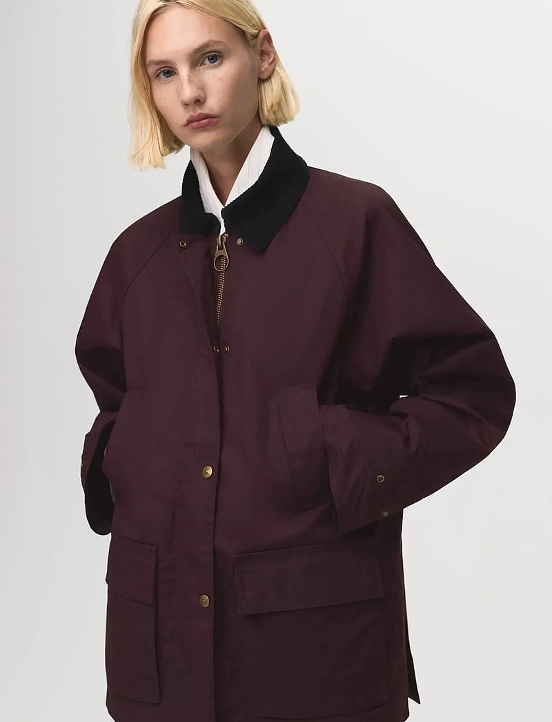 Mango - Cotton parka with corduroy collar - parkas - dark red - 0