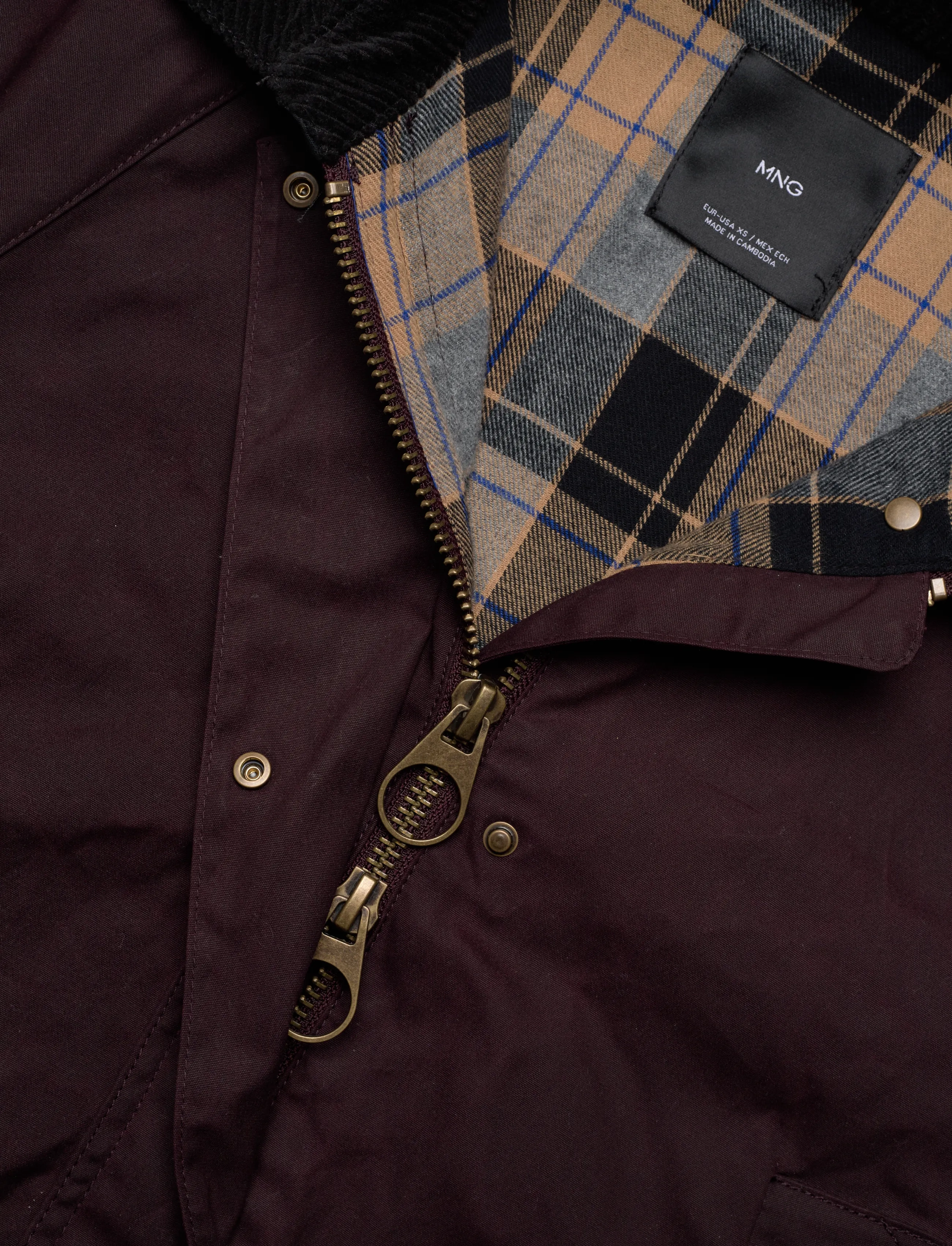 Mango - Cotton parka with corduroy collar - parkas - dark red - 4