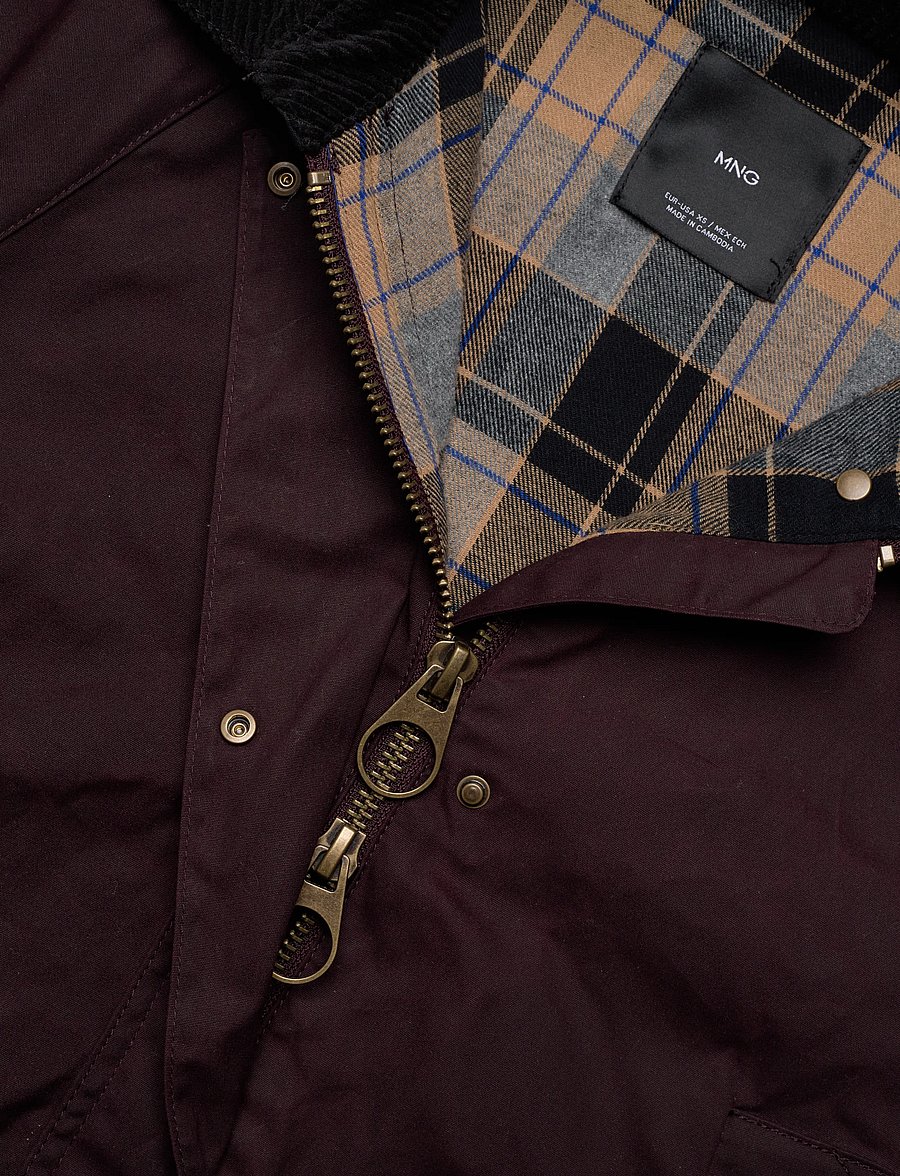 Mango - Cotton parka with corduroy collar - parkas - dark red - 4