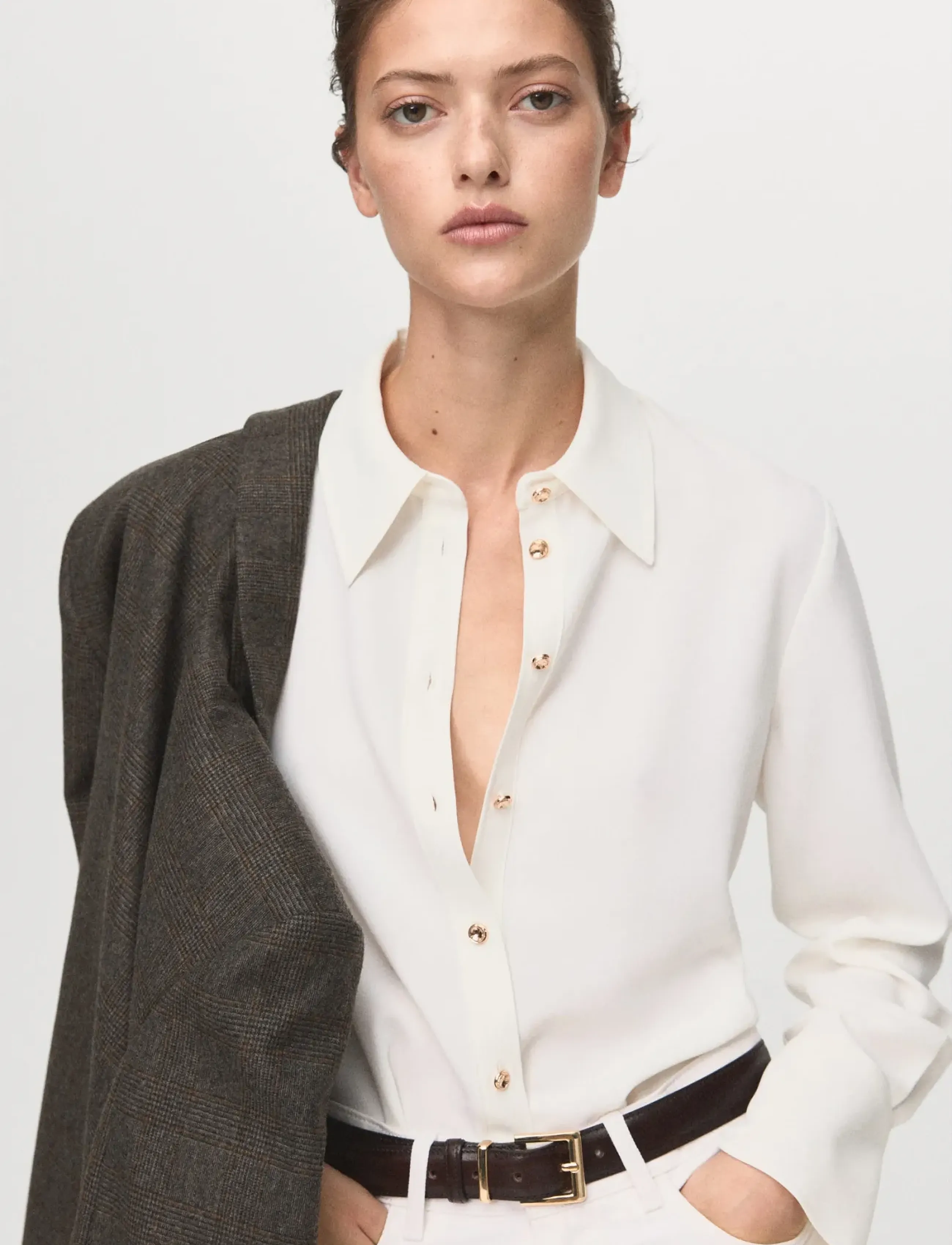 Mango Shirt with jewel buttons - Hemden - NATURAL WHITE / white