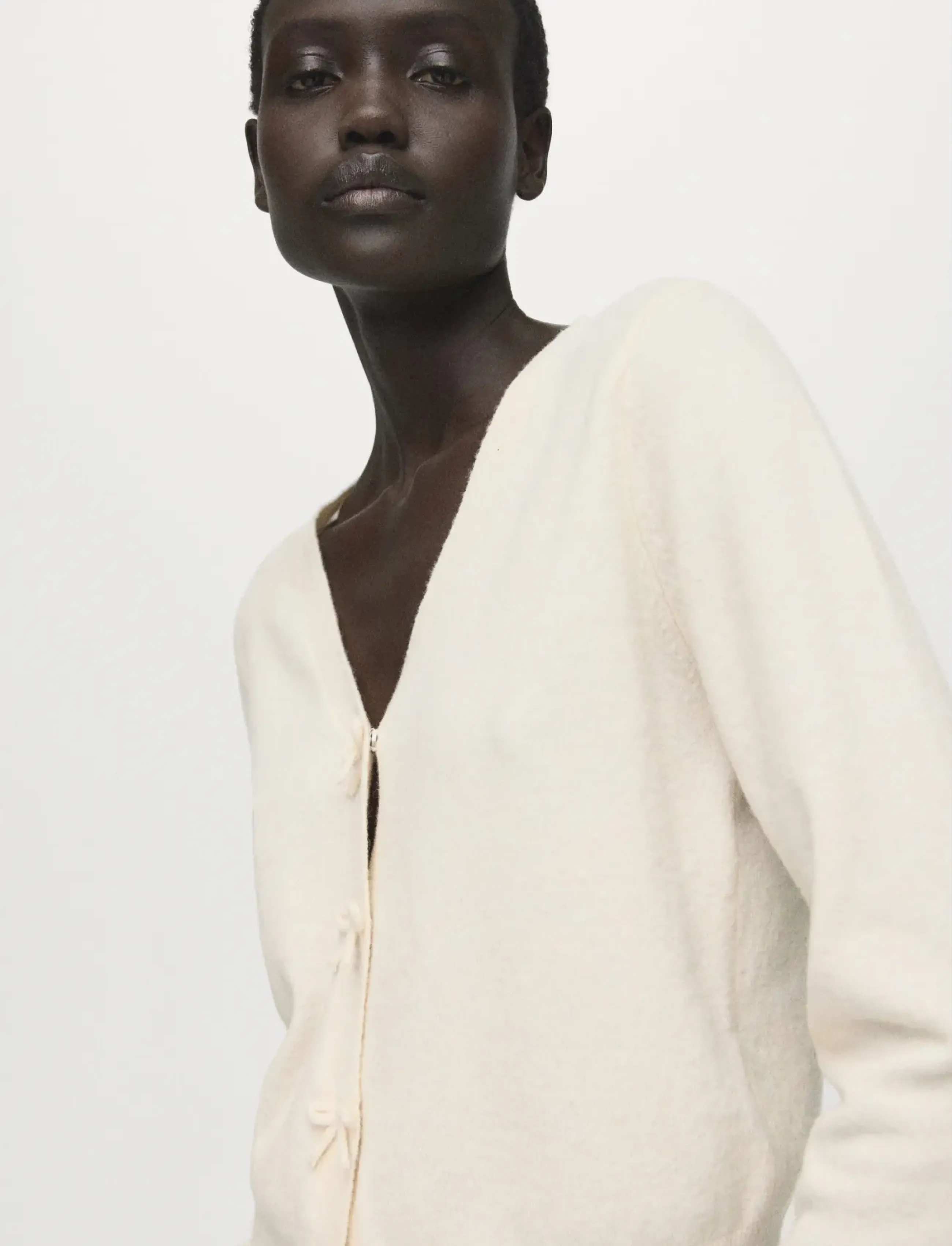 Mango V-neck wool-blend cardigan - Cardigans - LIGHT BEIGE / cream