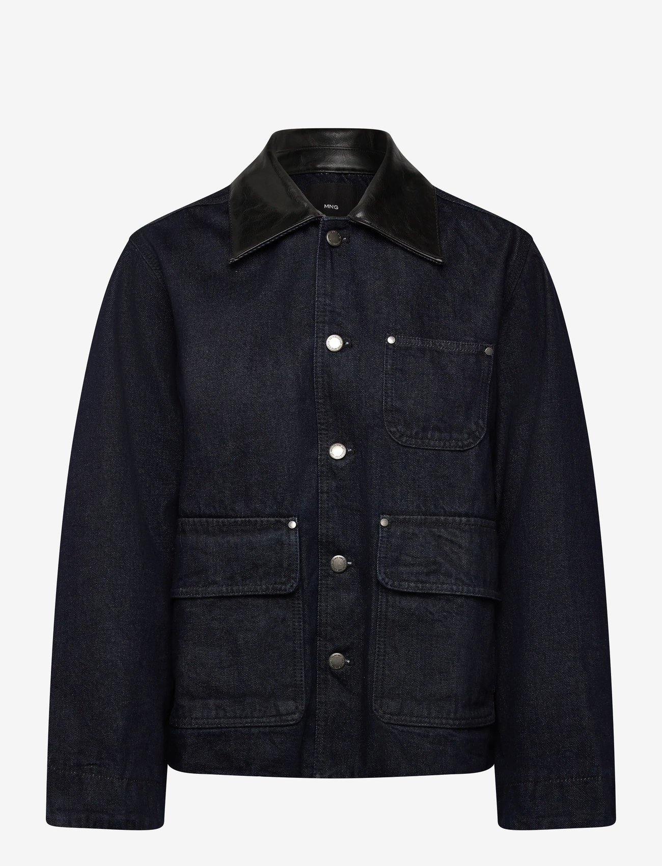 Mango - Denim jacket with faux-leather collar - denimjakker - open blue - 0