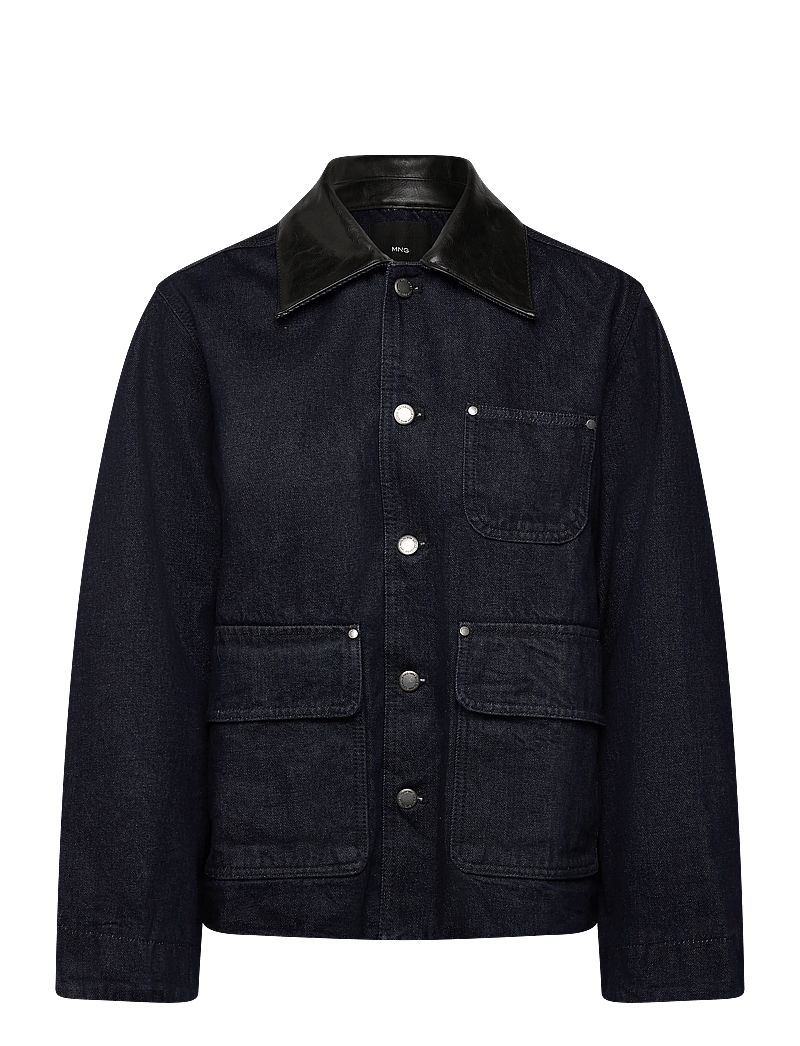 Mango - Denim jacket with faux-leather collar - denimjakker - open blue - 0