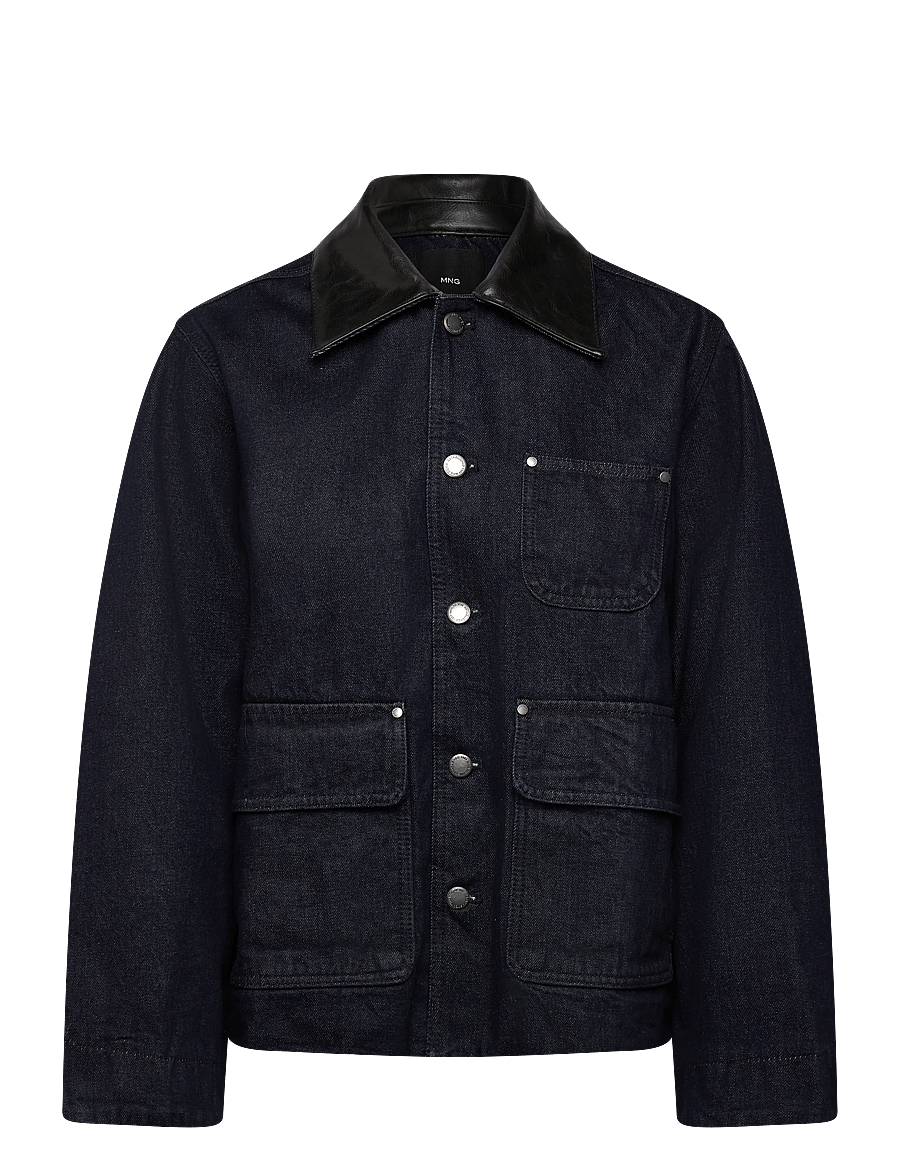Mango - Denim jacket with faux-leather collar - vårjackor - open blue - 1