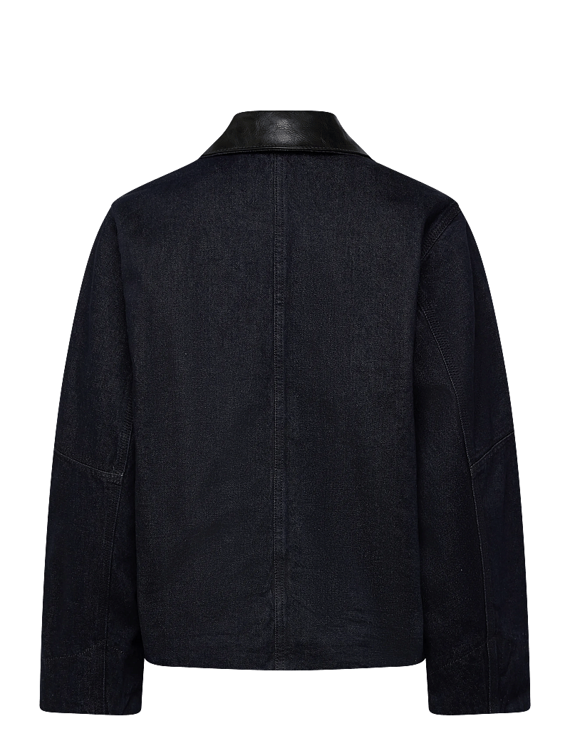 Mango - Denim jacket with faux-leather collar - denimjakker - open blue - 1