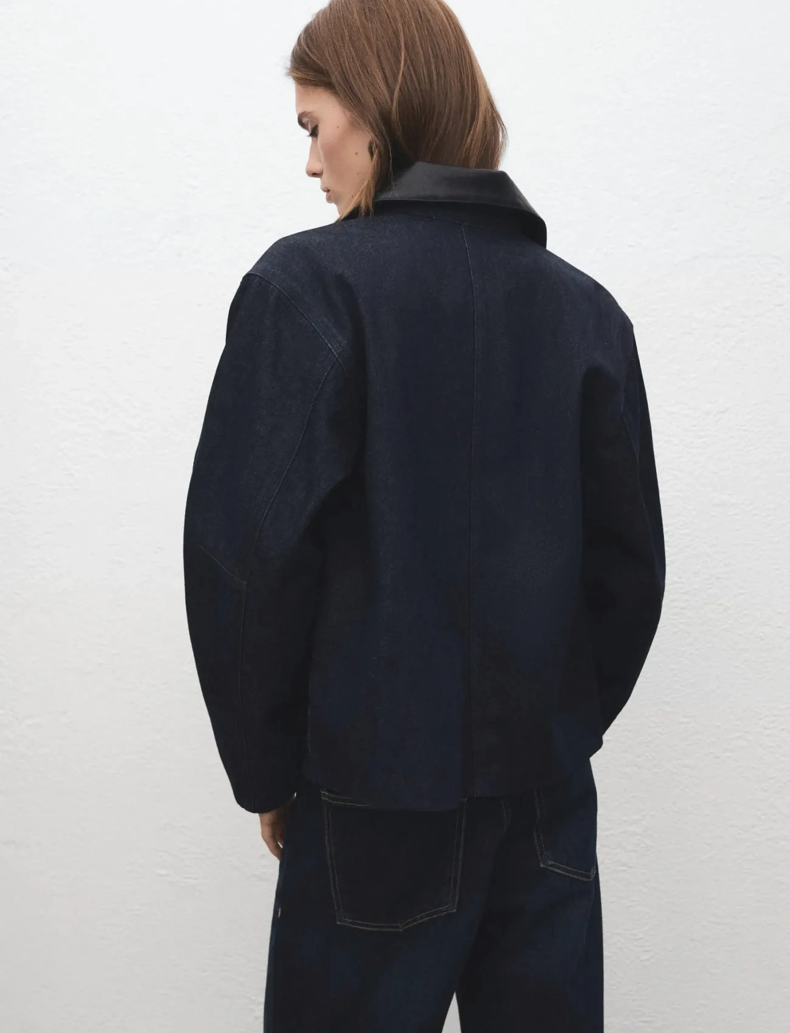 Mango - Denim jacket with faux-leather collar - denimjakker - open blue - 3
