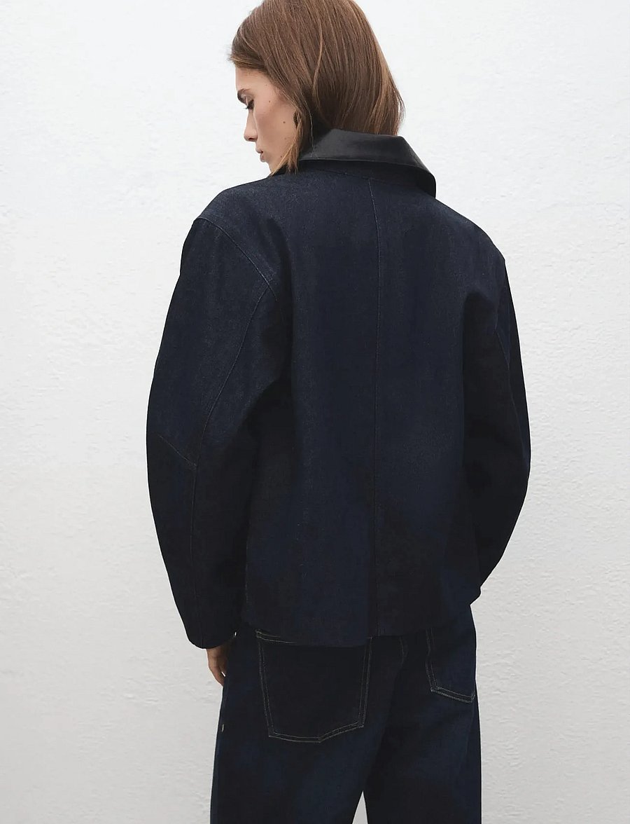 Mango - Denim jacket with faux-leather collar - vårjackor - open blue - 3