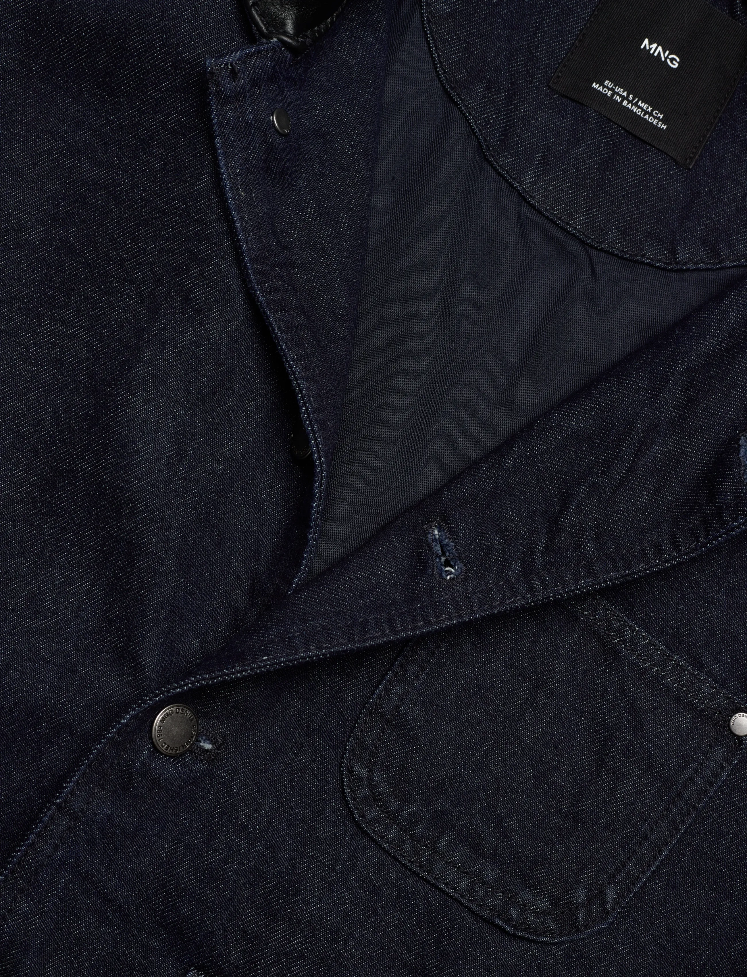 Mango - Denim jacket with faux-leather collar - denimjakker - open blue - 4
