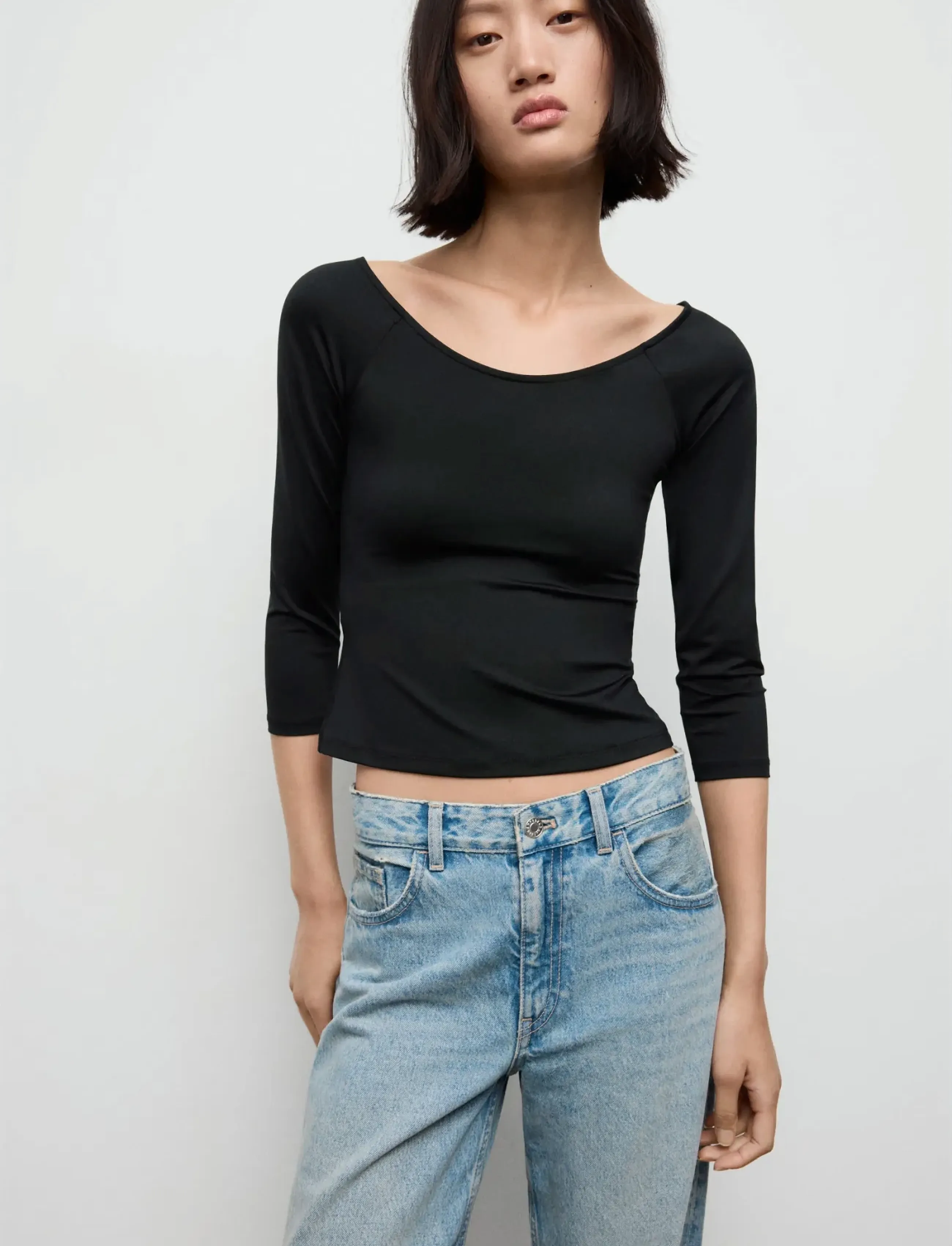 Mango Three-quarter sleeve t-shirt - T-shirts & Toppe - BLACK / black