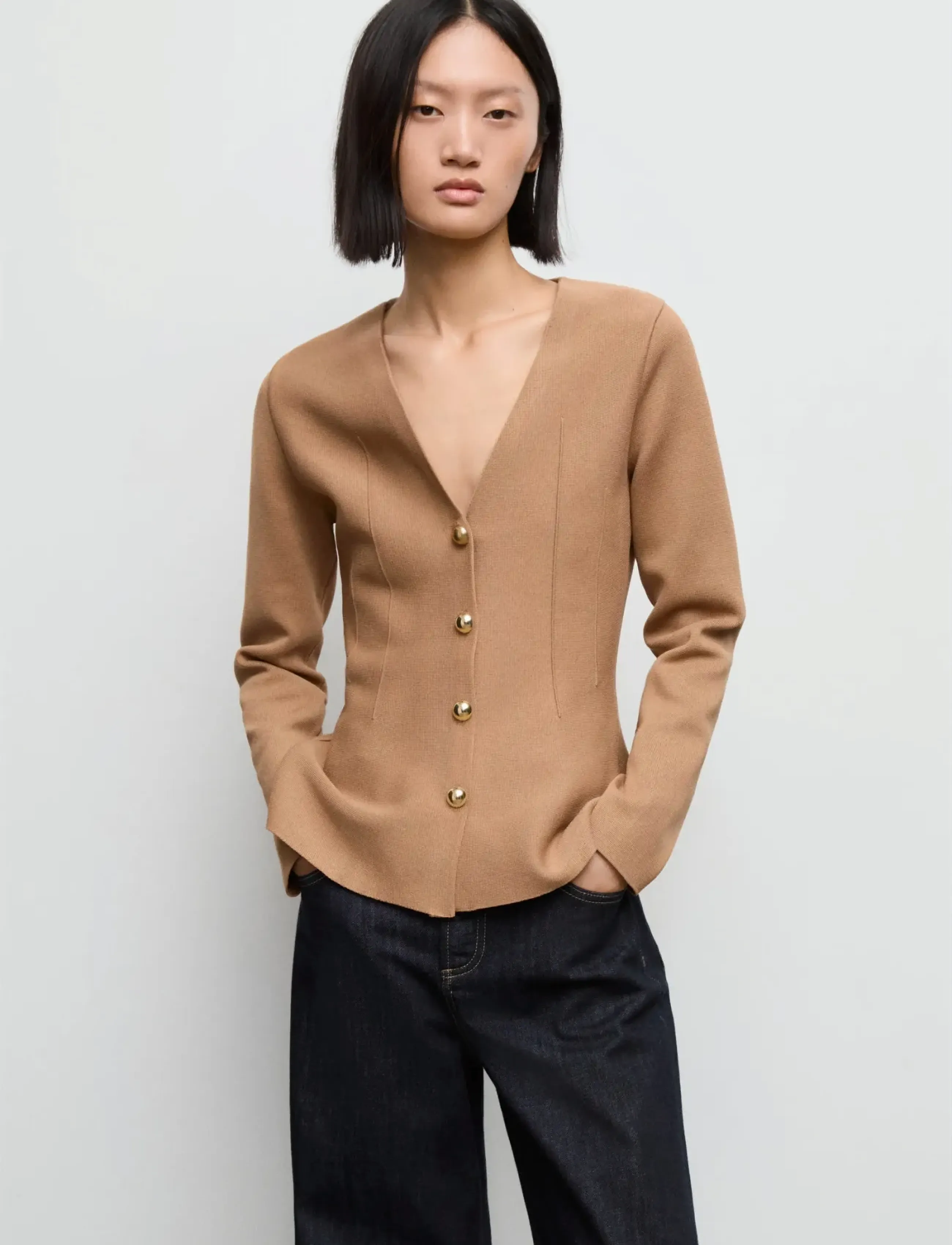 Mango Fitted knitted jacket with buttons - Jackor & Kappor - MEDIUM BROWN / brown