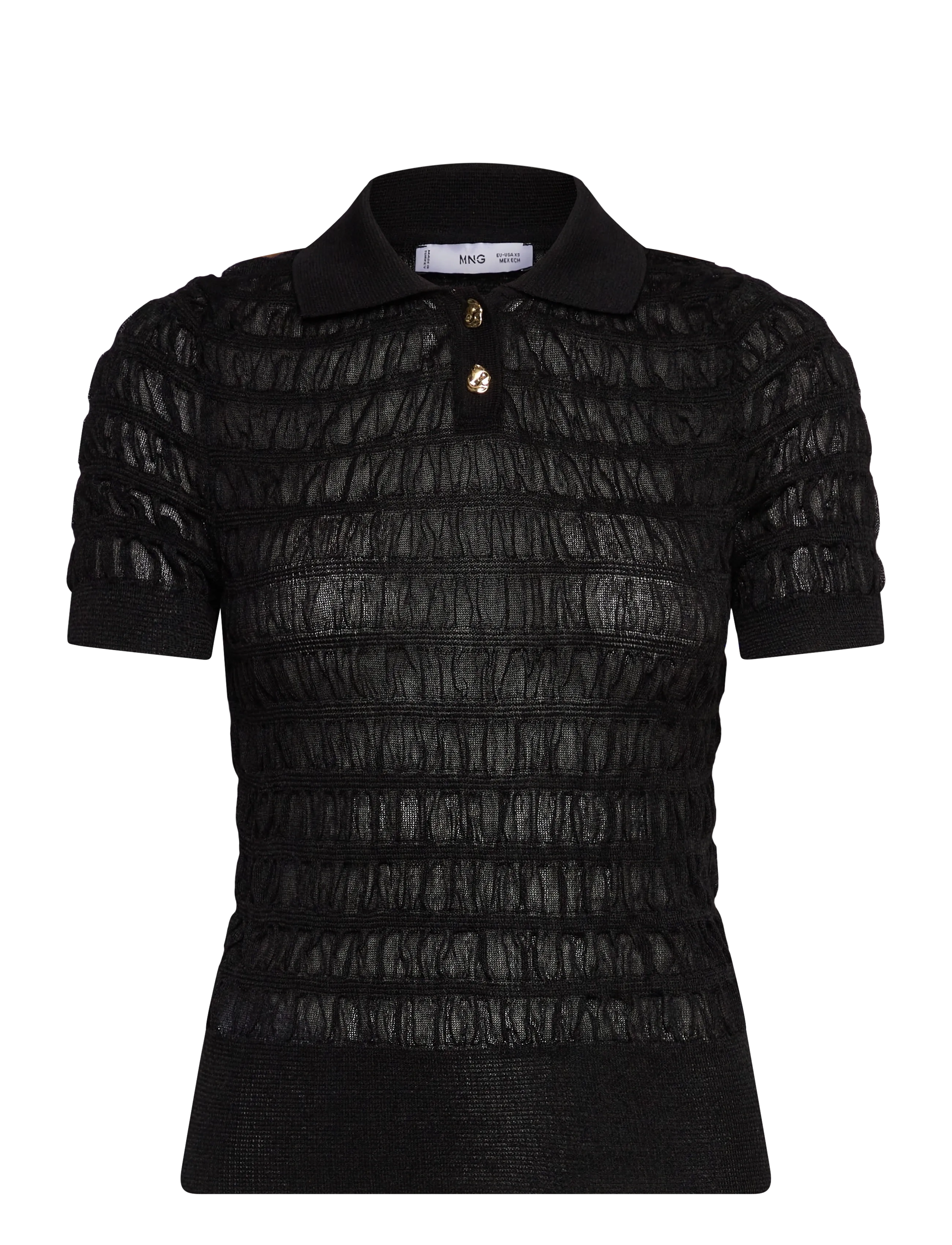 MANGO Polo-Neck Textured Pullover Schwarz - S - Damen