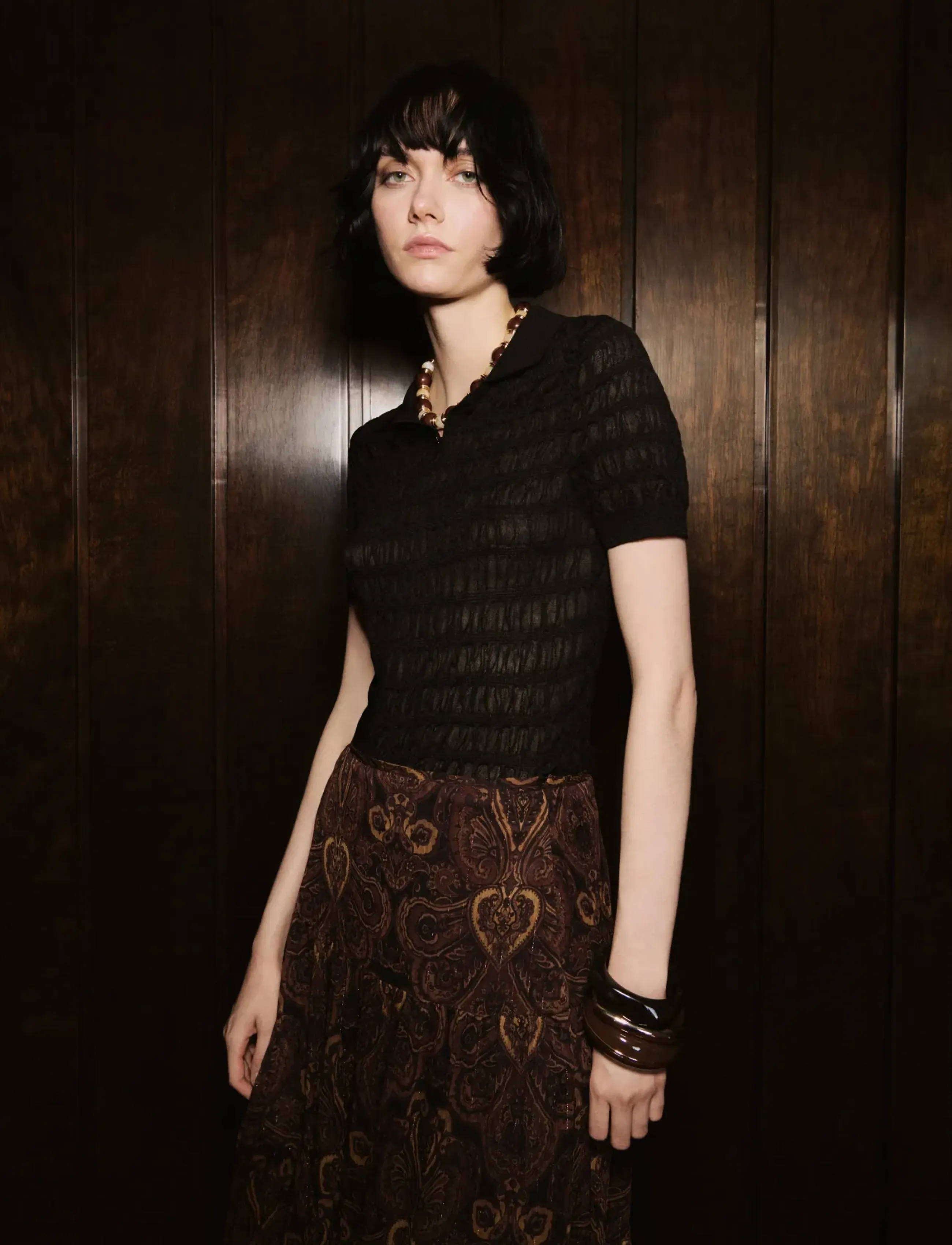 Mango Polo-neck textured sweater - T-shirts & Toppe - BLACK / black