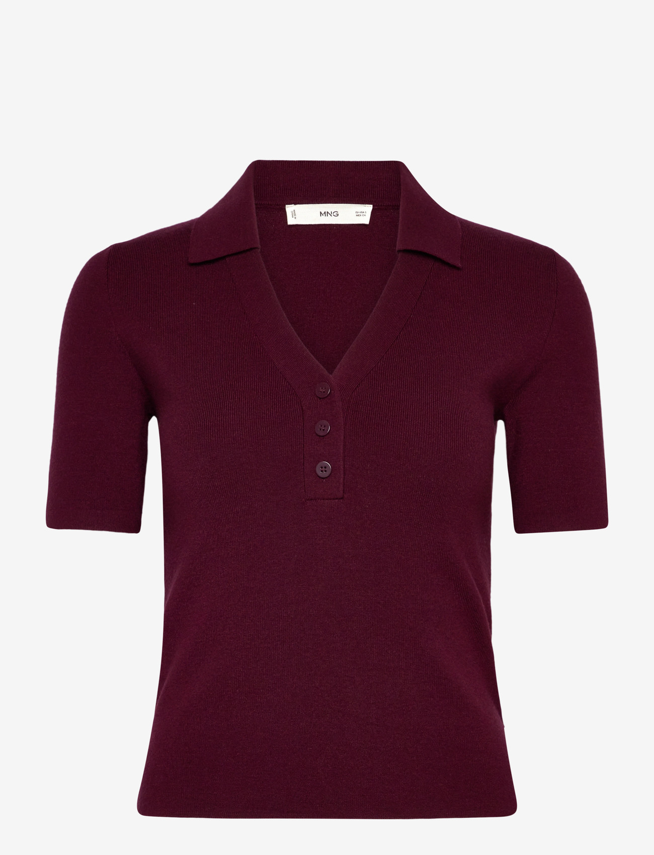 Mango - Fine-knit sweater with shirt collar - kortærmede skjorter - dark red - 1