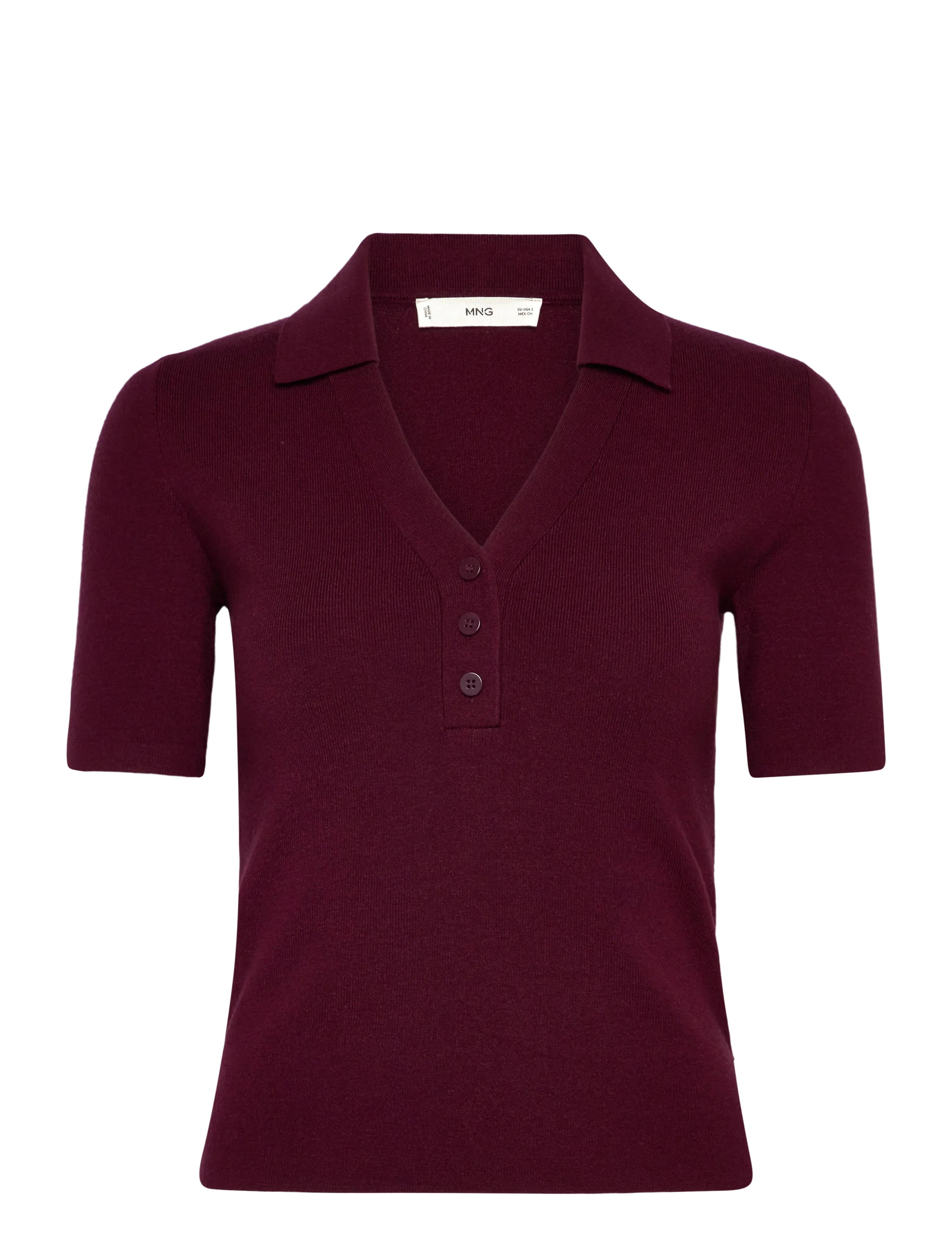 Mango - Fine-knit sweater with shirt collar - dark red - 1