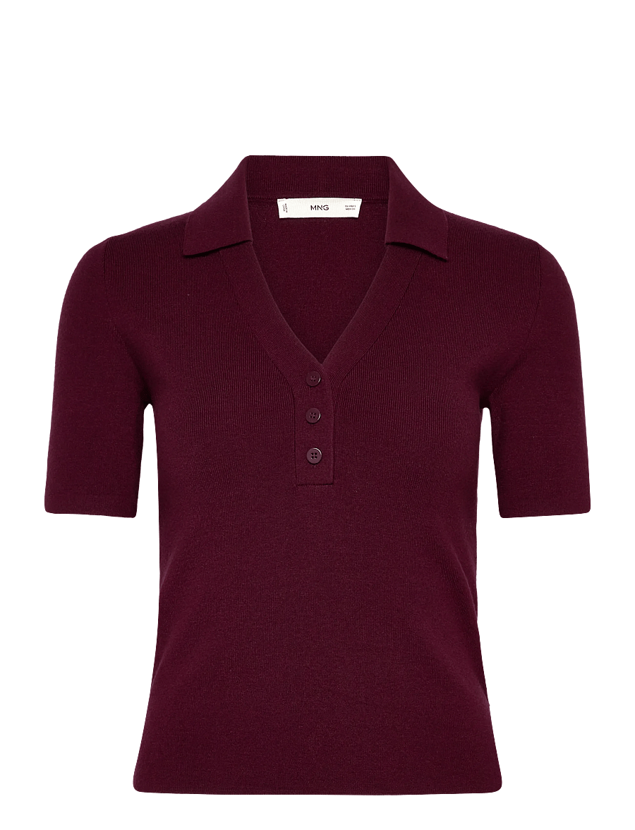 Mango - Fine-knit sweater with shirt collar - kortærmede skjorter - dark red - 1
