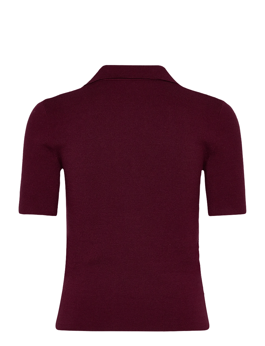 Mango - Fine-knit sweater with shirt collar - kortærmede skjorter - dark red - 2