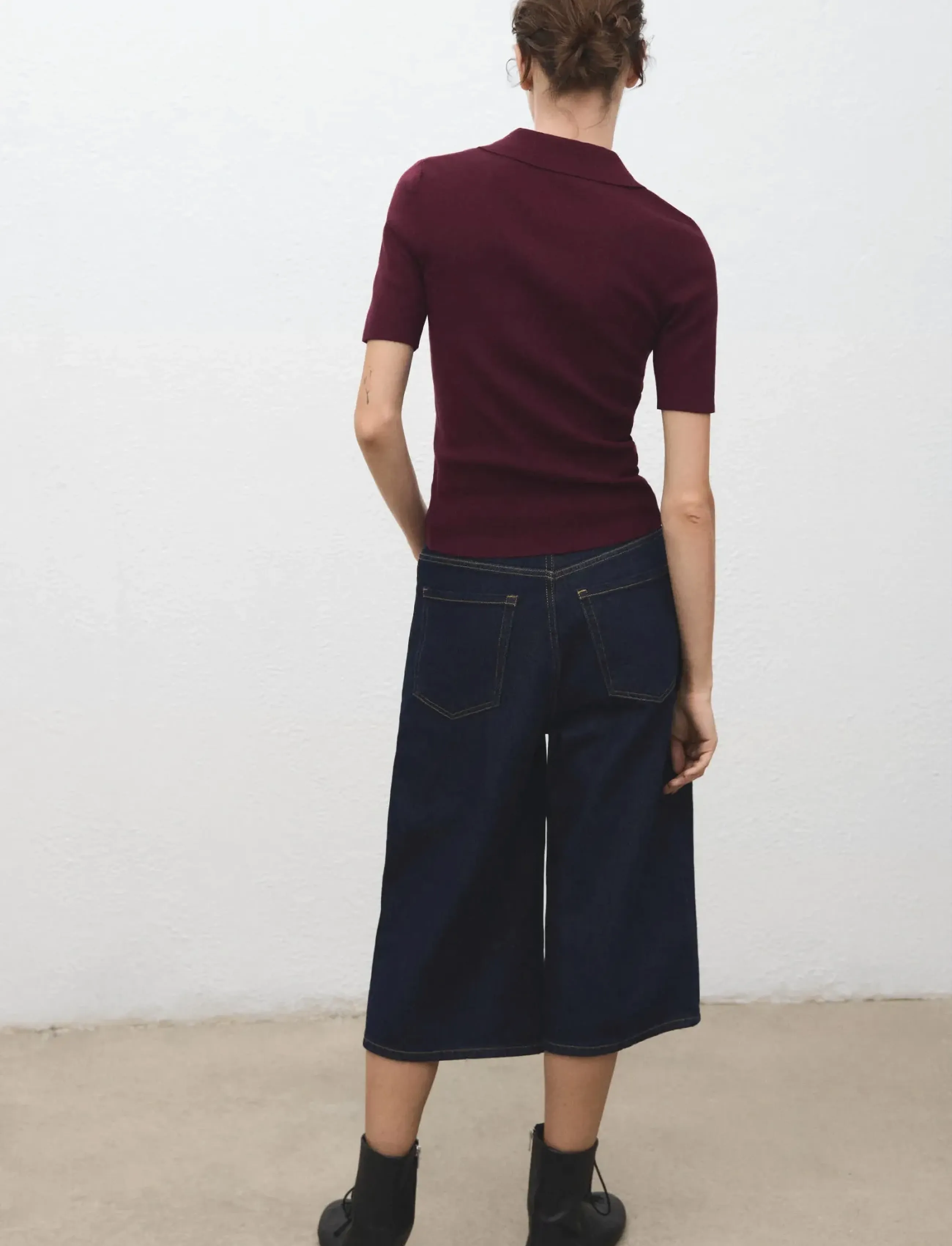 Mango - Fine-knit sweater with shirt collar - dark red - 3