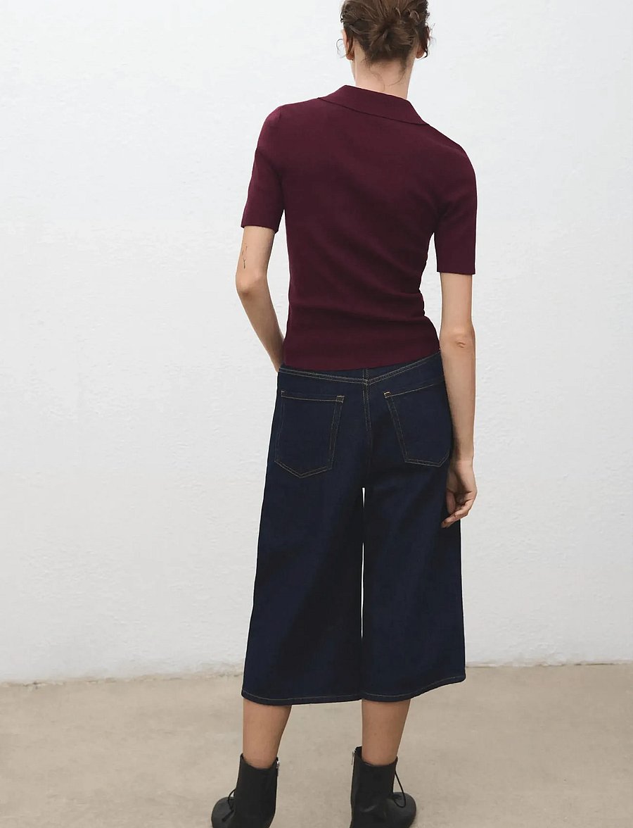 Mango - Fine-knit sweater with shirt collar - kortærmede skjorter - dark red - 3