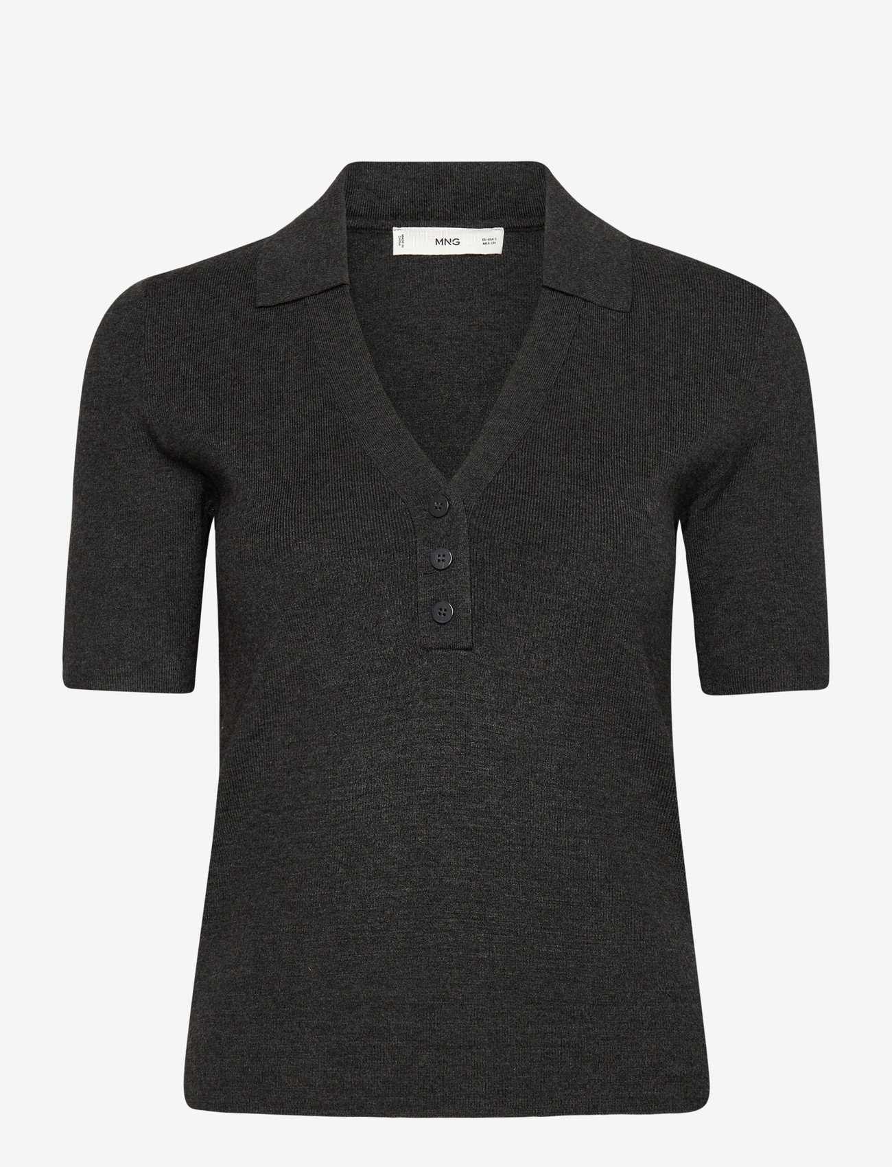 Mango - Fine-knit sweater with shirt collar - kurzärmlige hemden - medium grey - 1