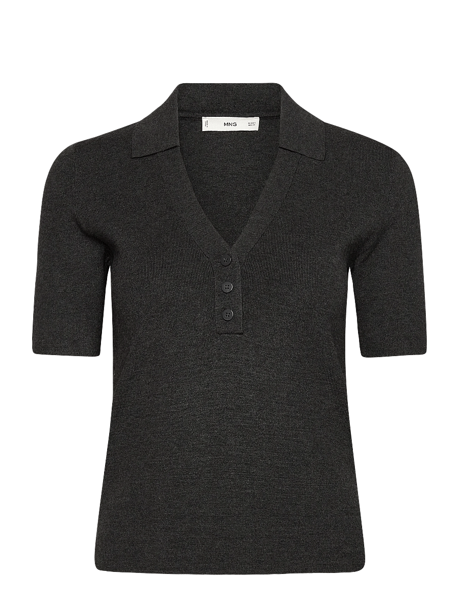 Mango - Fine-knit sweater with shirt collar - kortærmede skjorter - medium grey - 1