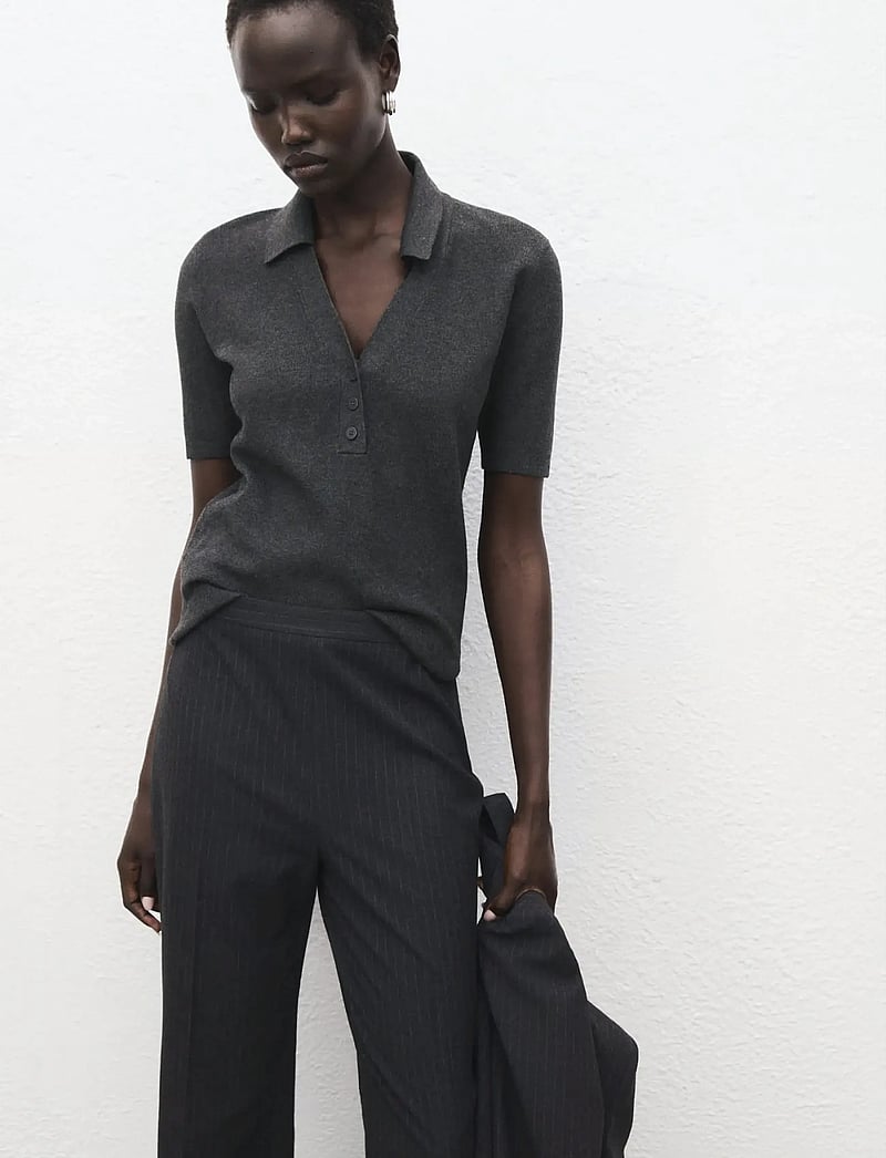 Mango - Fine-knit sweater with shirt collar - kurzärmlige hemden - medium grey - 0