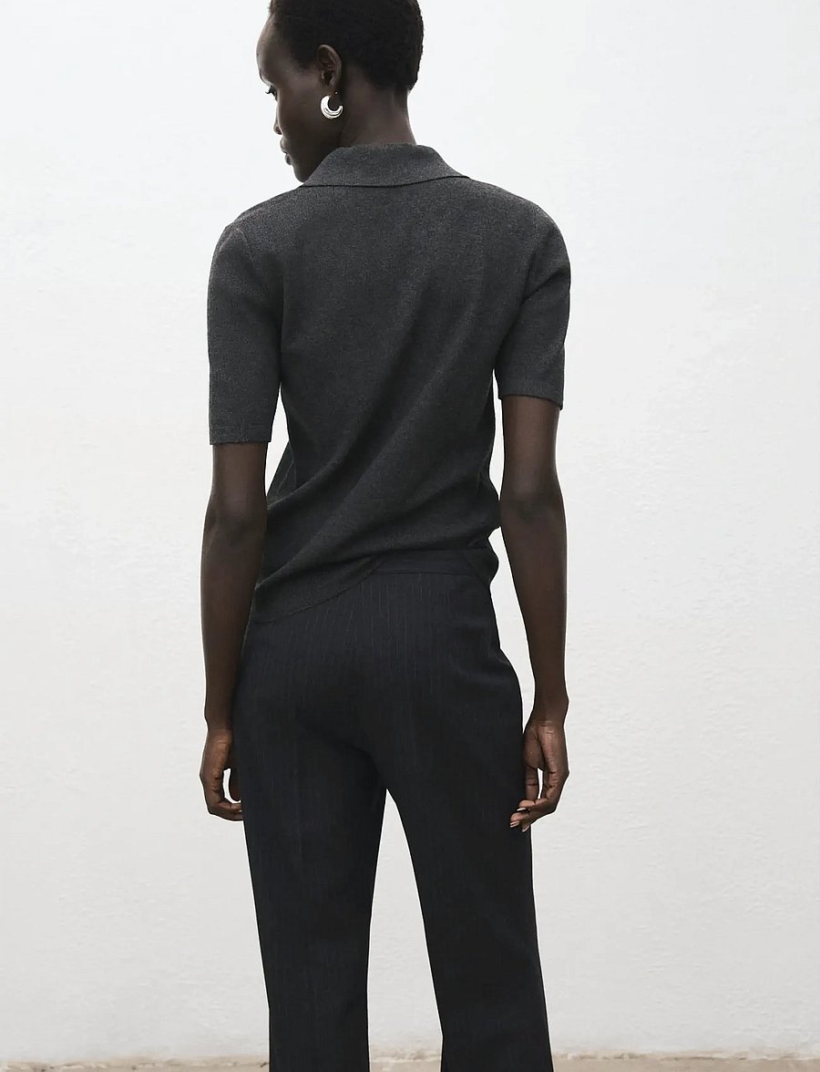Mango - Fine-knit sweater with shirt collar - kortærmede skjorter - medium grey - 3