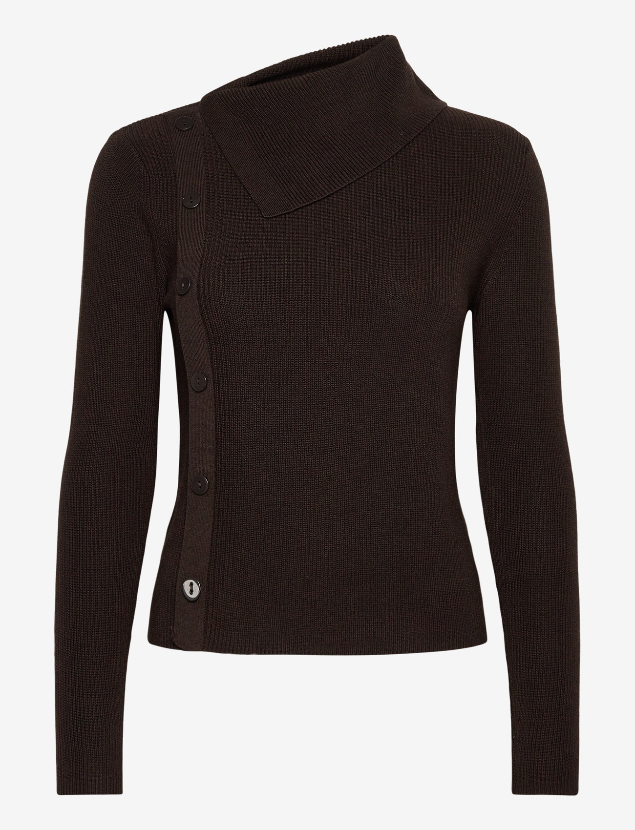 Mango - Sweater with asymmetrical neck and buttons - pullover - dark brown - 0