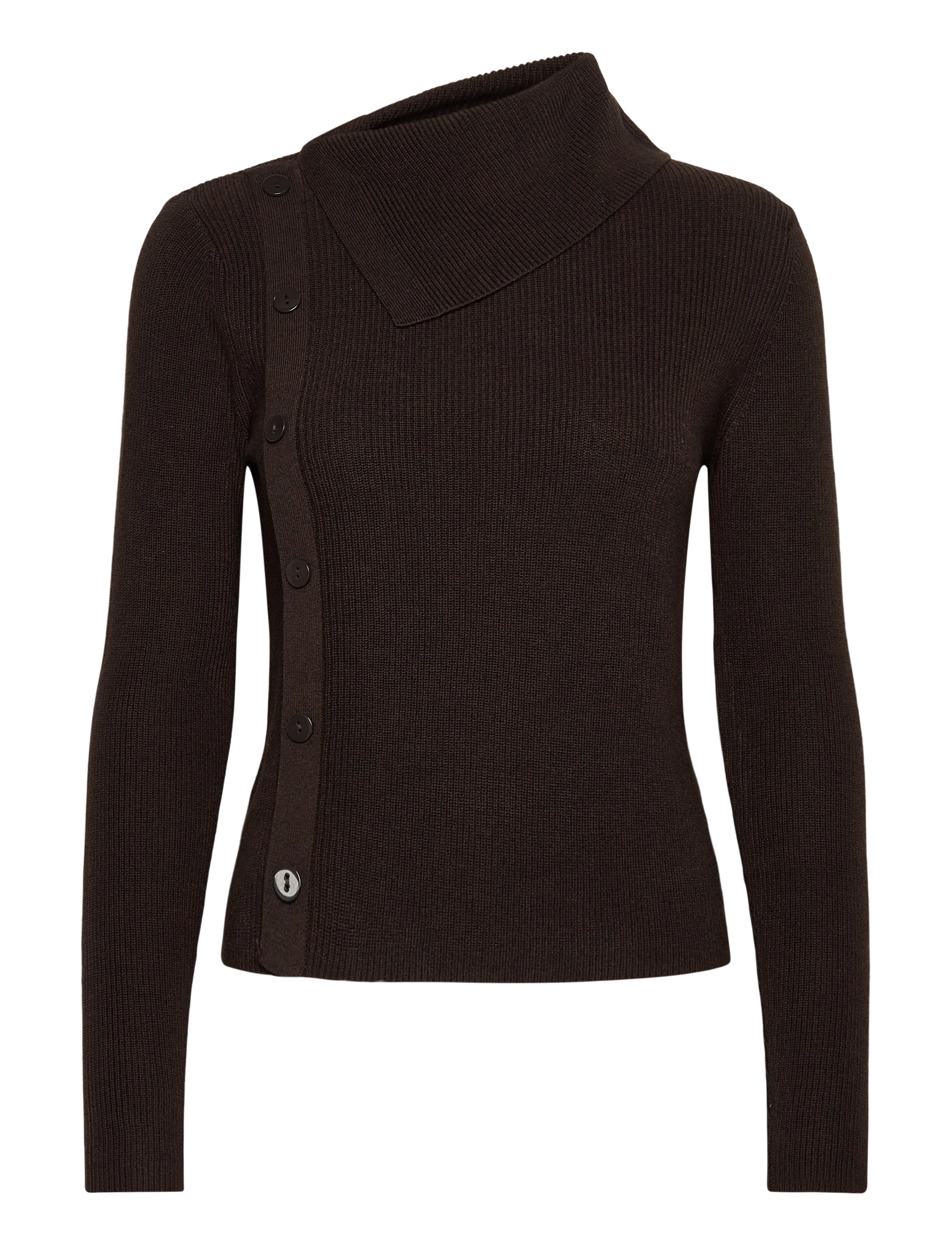 Sweater with asymmetrical neck and buttons - DARK BROWN