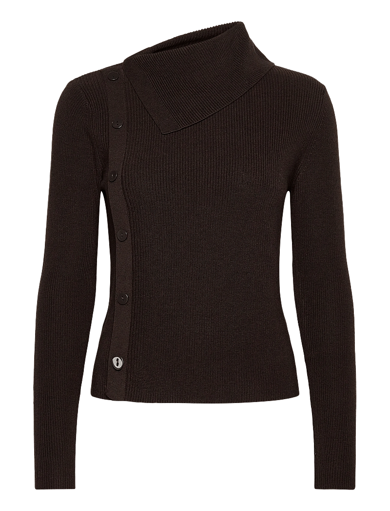 Mango - Sweater with asymmetrical neck and buttons - pullover - dark brown - 0