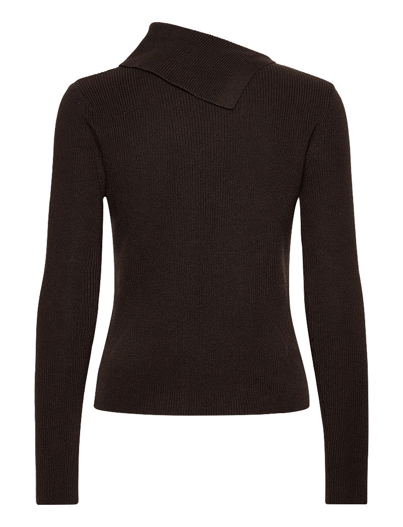 Mango - Sweater with asymmetrical neck and buttons - pullover - dark brown - 1