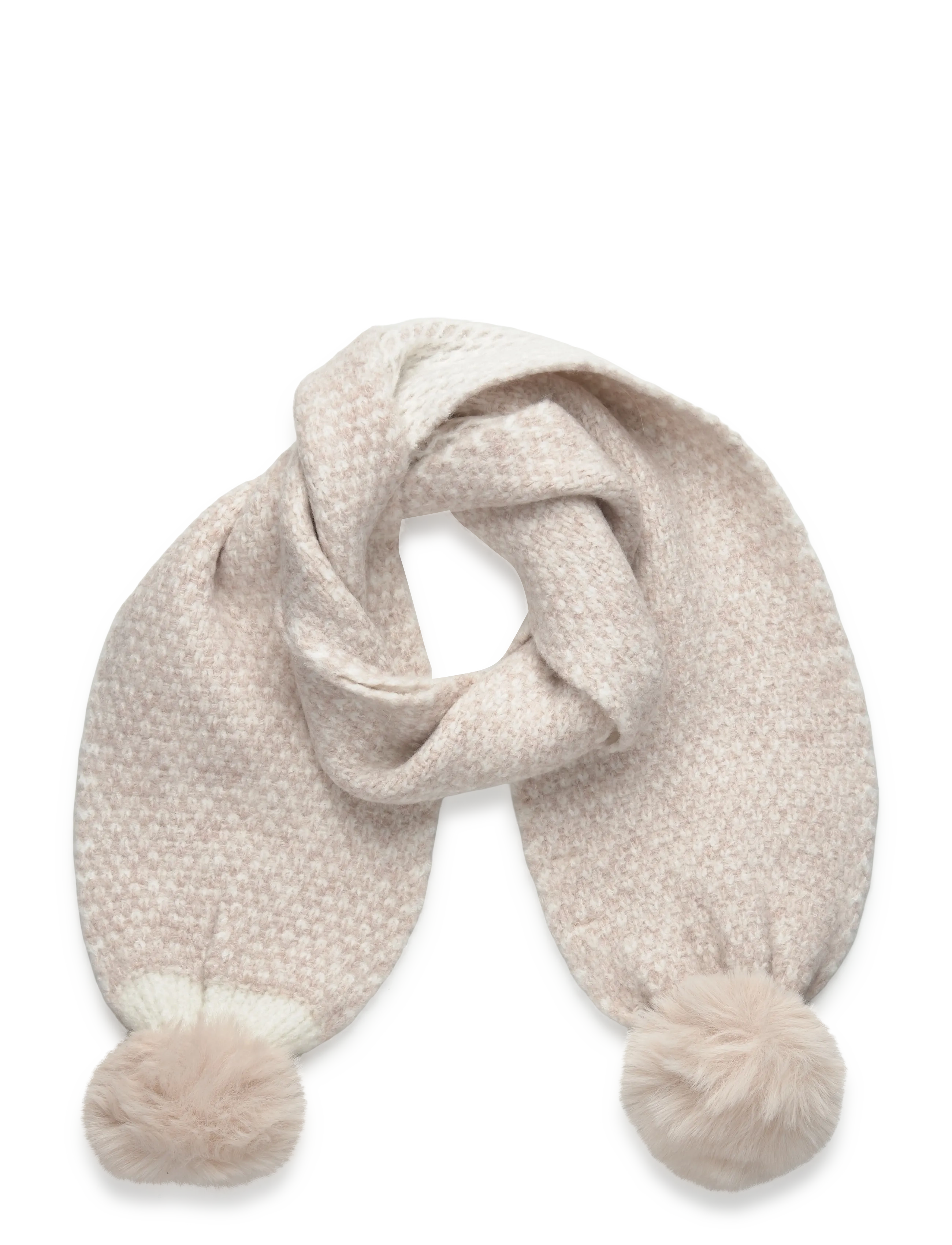 Pompom knit scarf - LT PASTEL BROWN