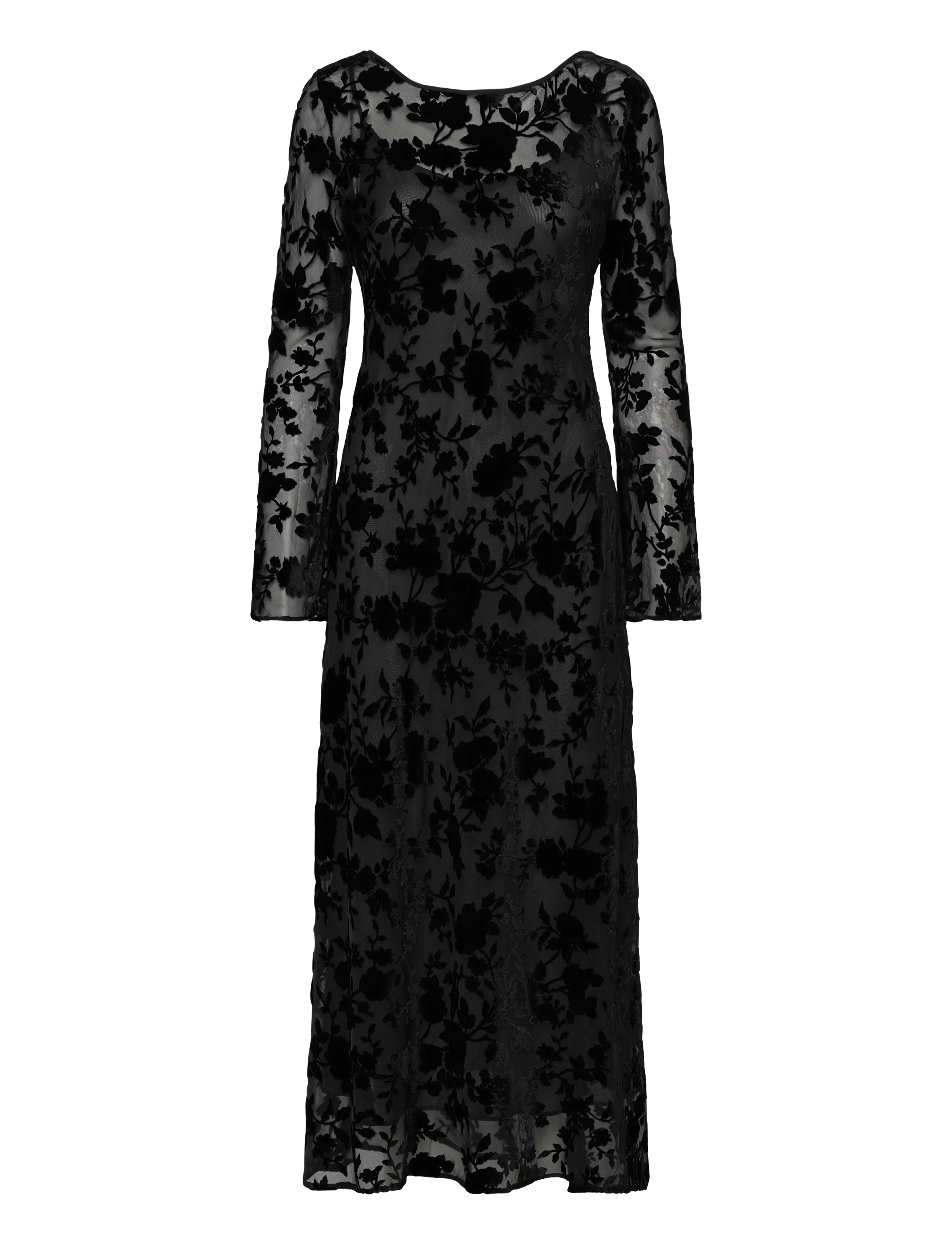 MANGO Floral Jacquard Kleid With Bell Sleeves Schwarz - S - Damen