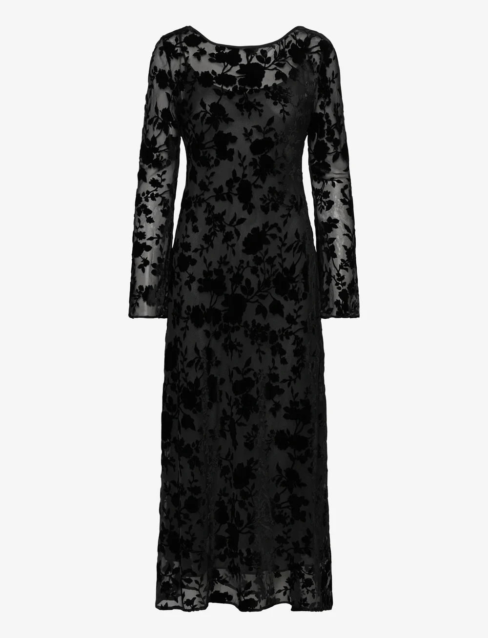 Mango - Floral jacquard dress with bell sleeves - aftenkjoler - black - 0