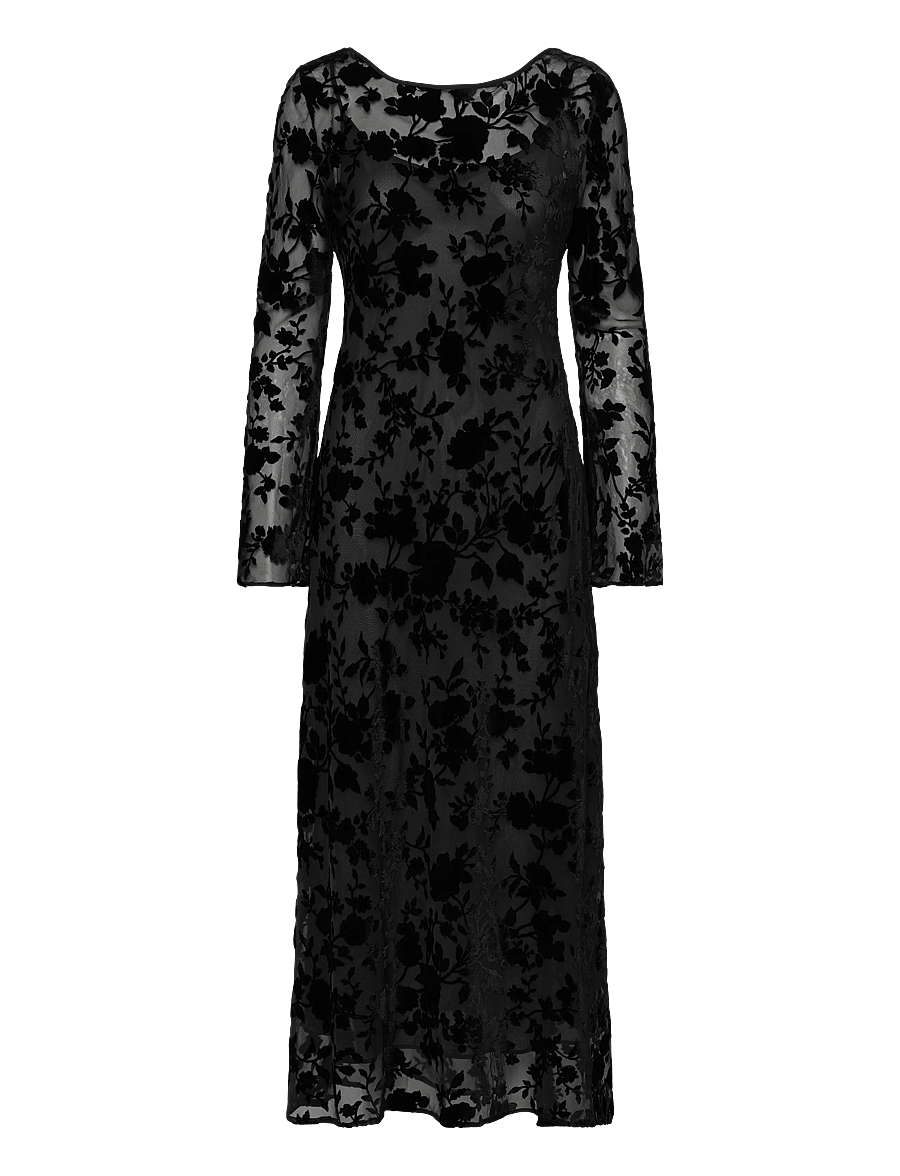 Mango - Floral jacquard dress with bell sleeves - aftonklänningar - black - 1