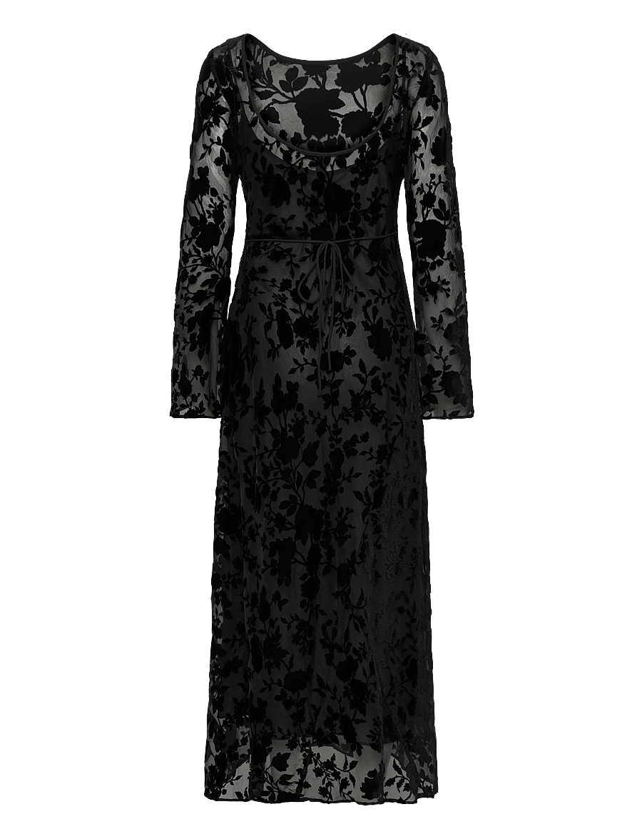 Mango - Floral jacquard dress with bell sleeves - aftonklänningar - black - 2
