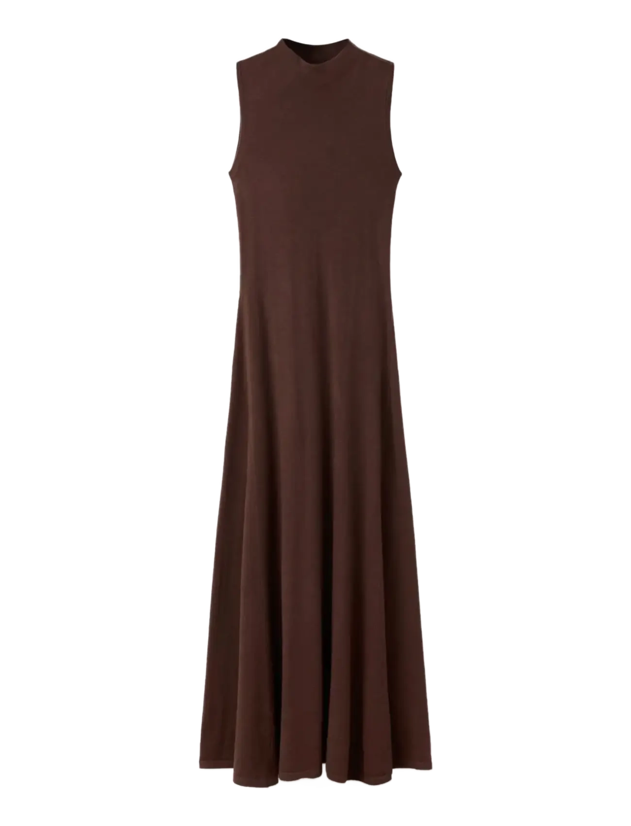 Mango Perkins-neck knitted dress - Maxikleider - DARK BROWN / brown