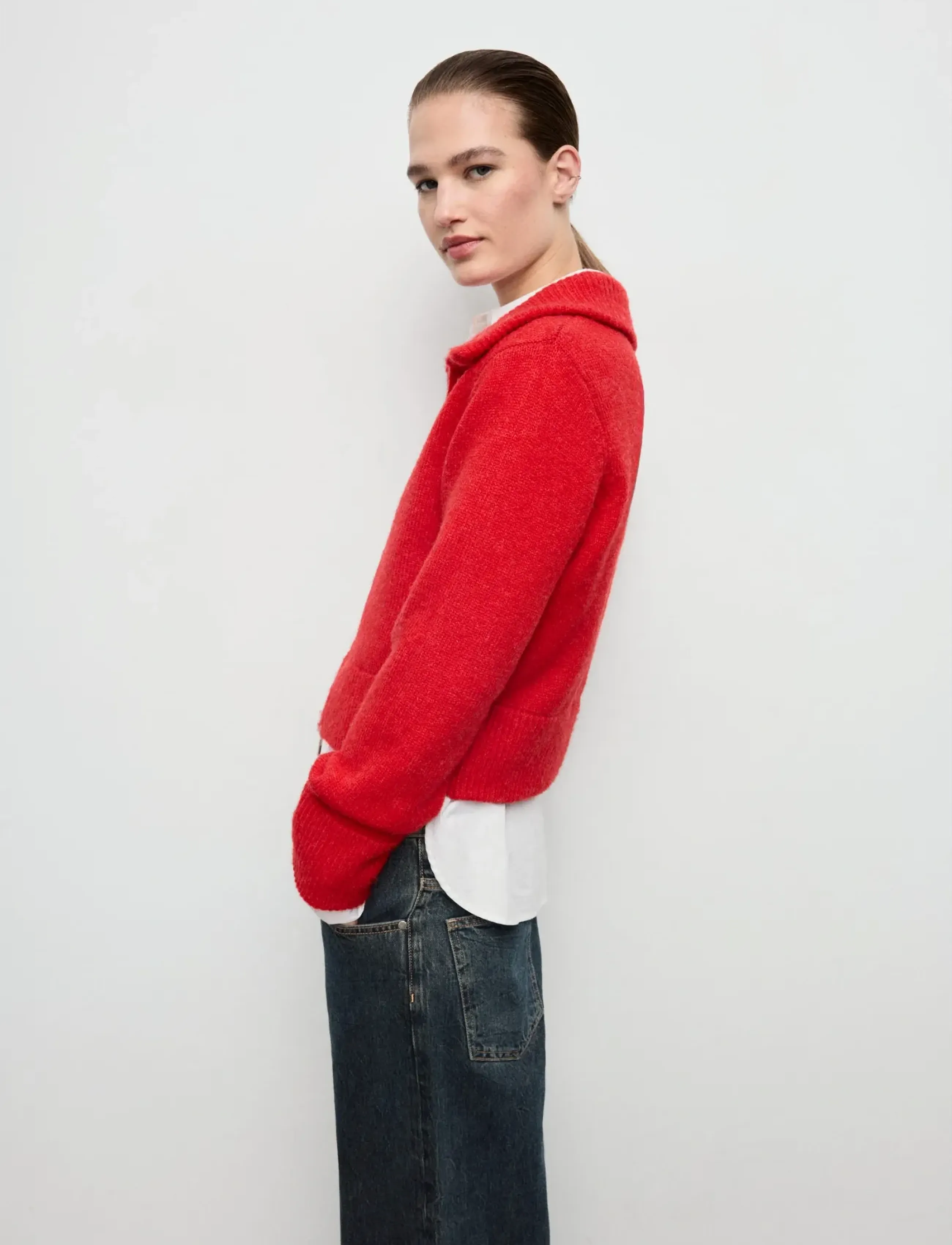 Mango Cardigan With Shirt Collar, M, Red, Strik > Cardigans, Dame