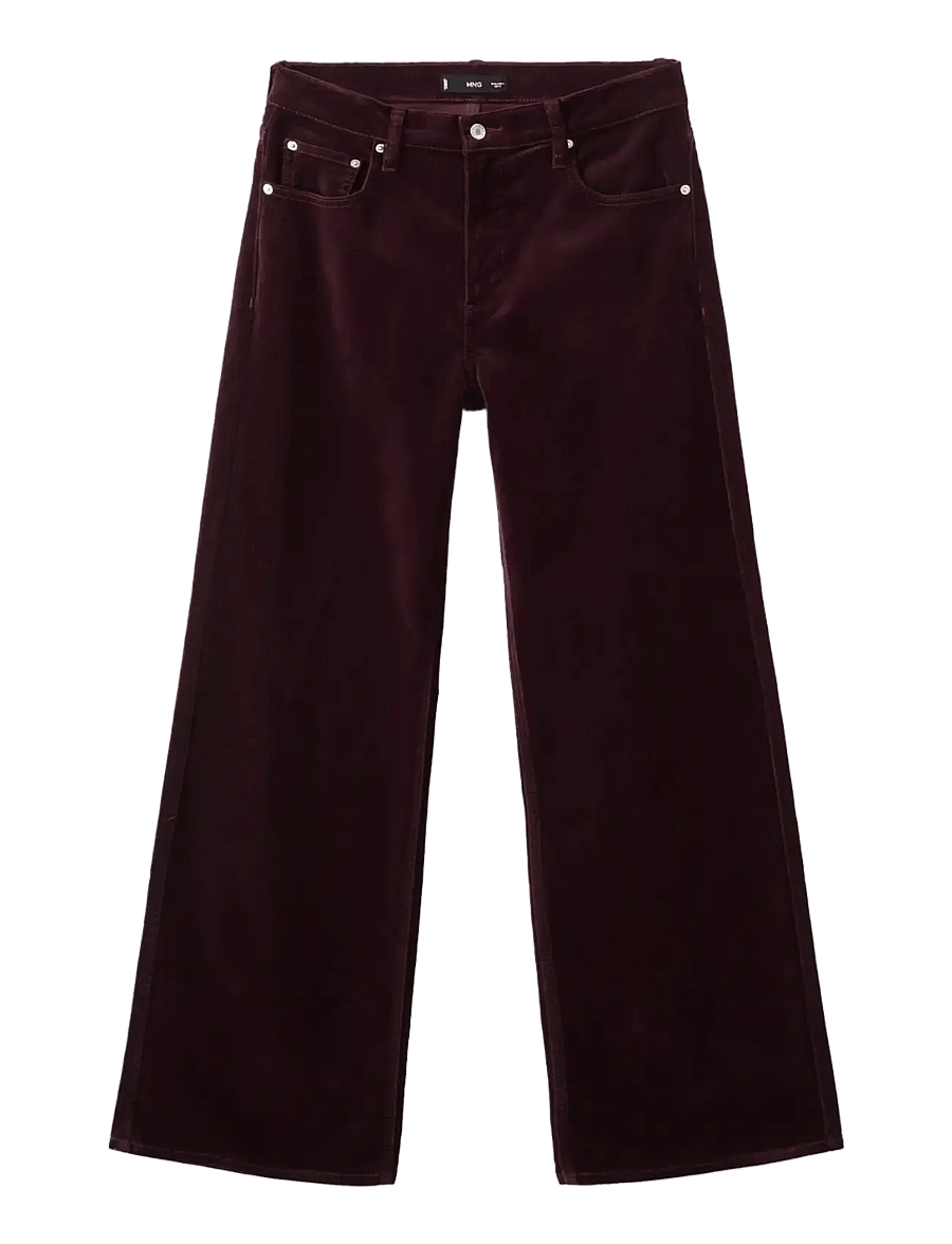 Mango - Wide leg velvet jeans - leveälahkeiset housut - dark red - 1