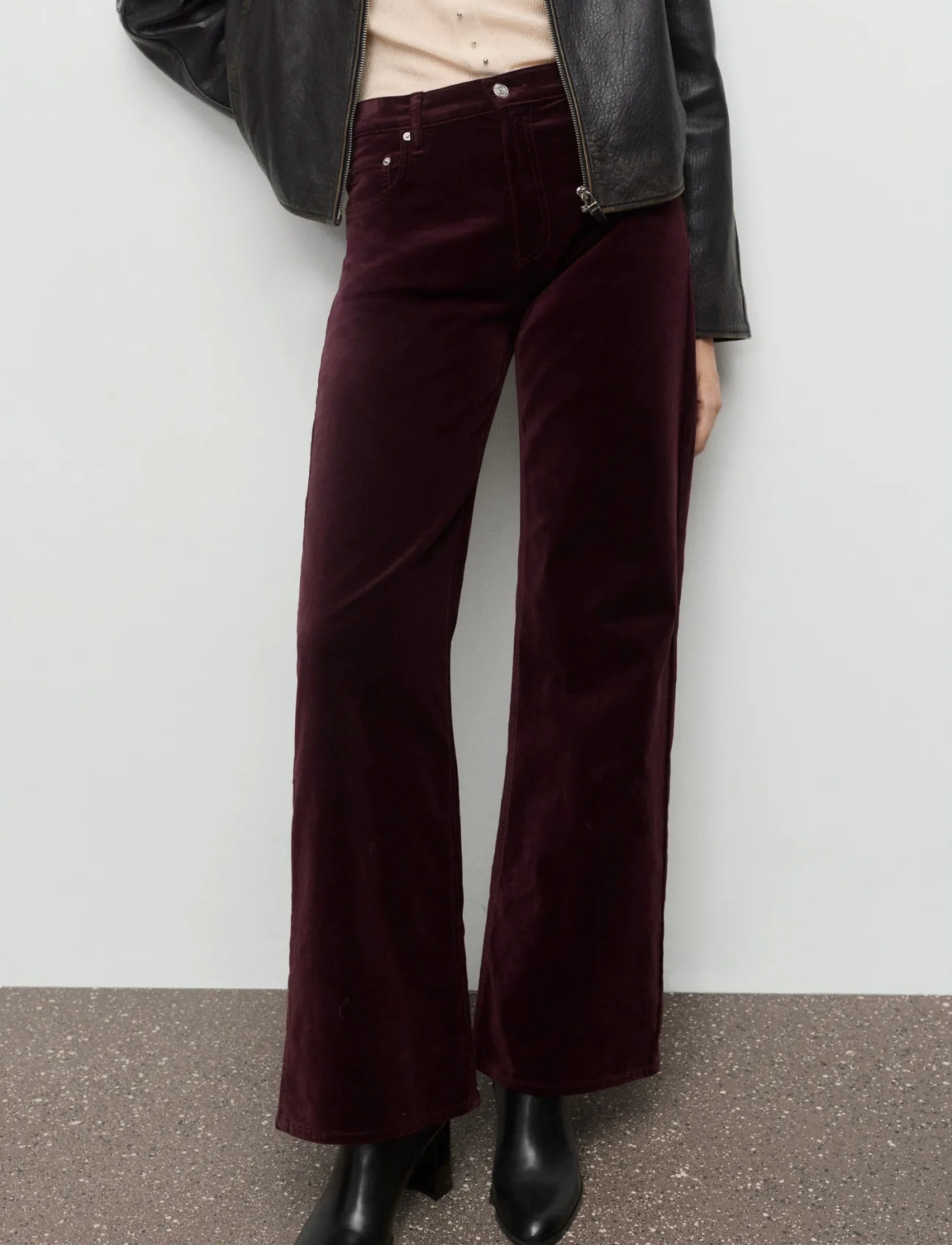 Mango Wide Leg Velvet Jeans, 32, Burgundy, Bukser > Brede Ben, Dame