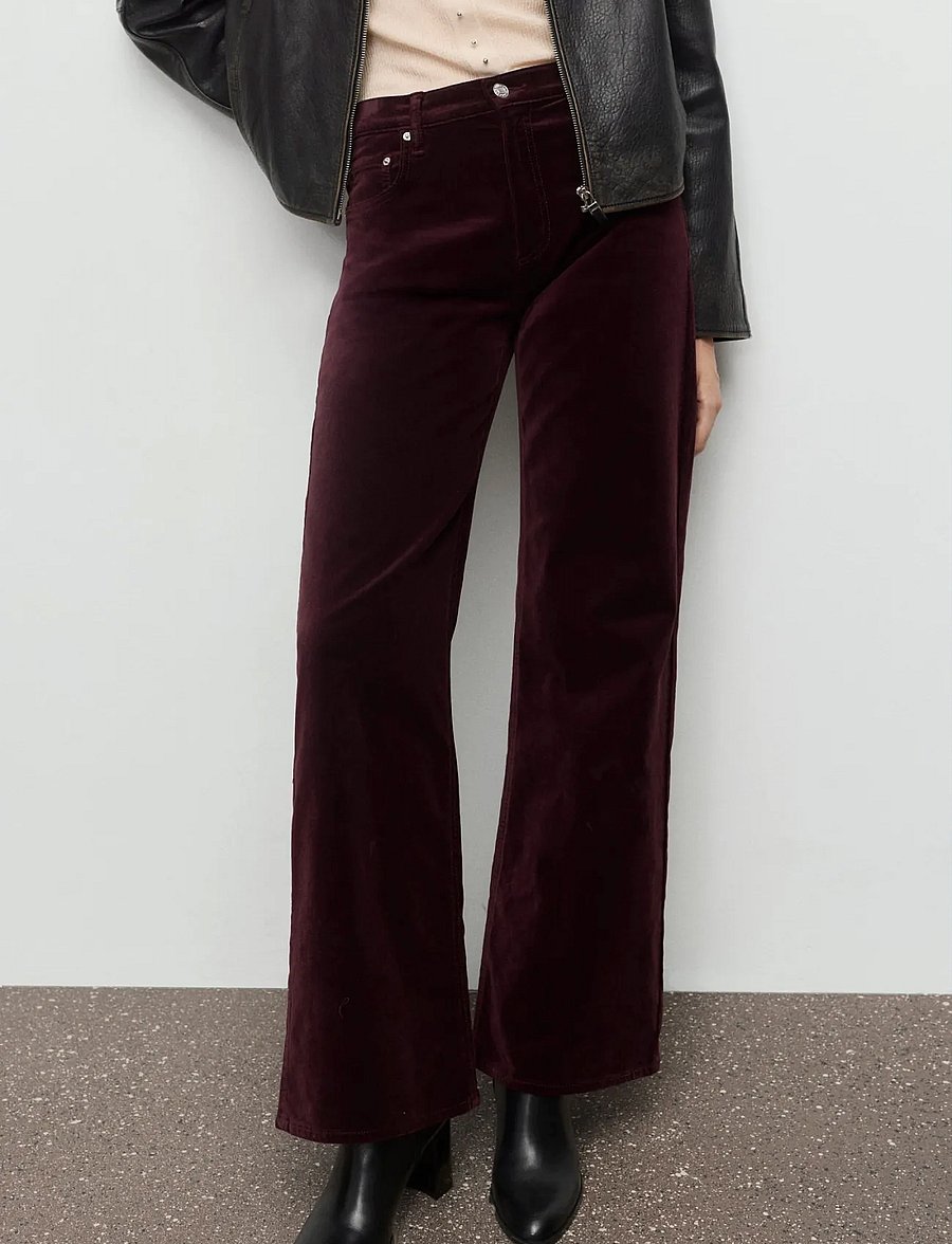 Mango - Wide leg velvet jeans - leveälahkeiset housut - dark red - 0