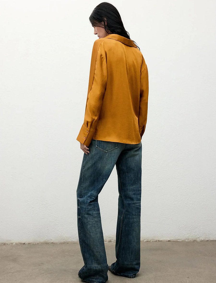 Mango - Cross-over satin blouse - langærmede skjorter - medium yellow - 2