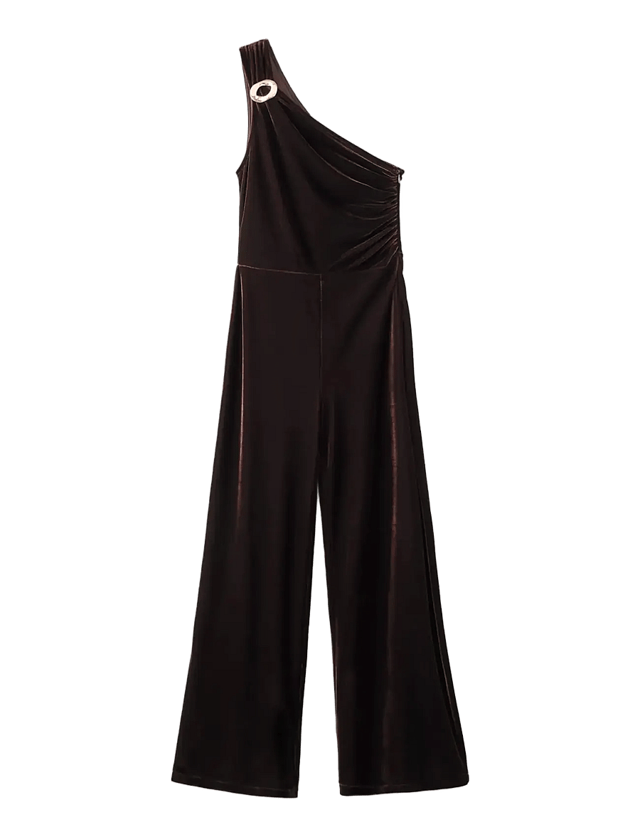 Mango - Velvet jumpsuit with metallic detail - festkjoler - brown - 1