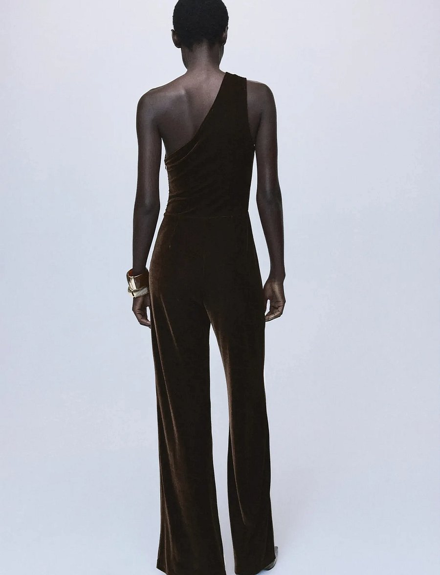 Mango - Velvet jumpsuit with metallic detail - festkjoler - brown - 3