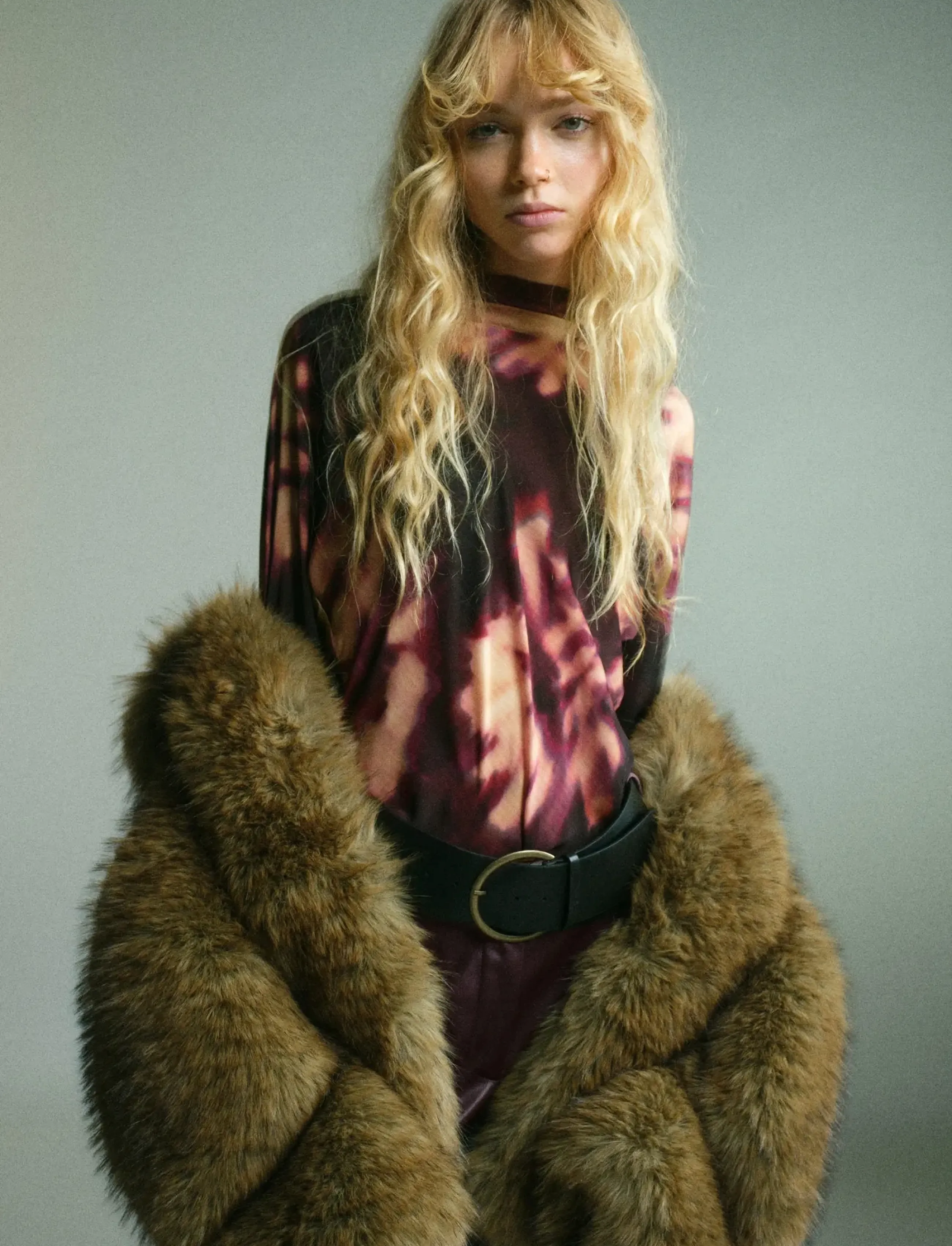 Mango Tie-dye turtleneck blouse - Hemden - DARK RED / multi