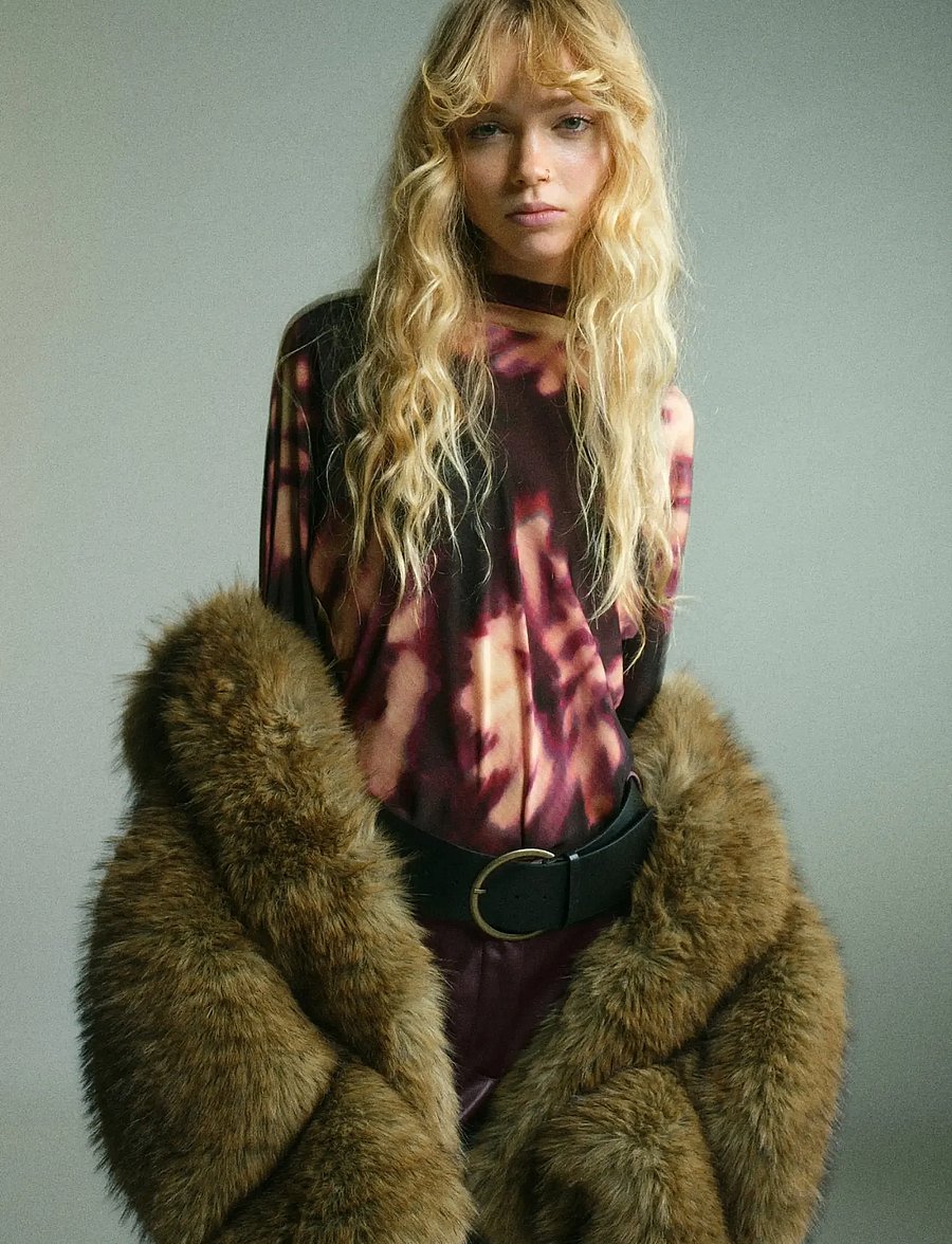 Mango - Tie-dye turtleneck blouse - langærmede skjorter - dark red - 0