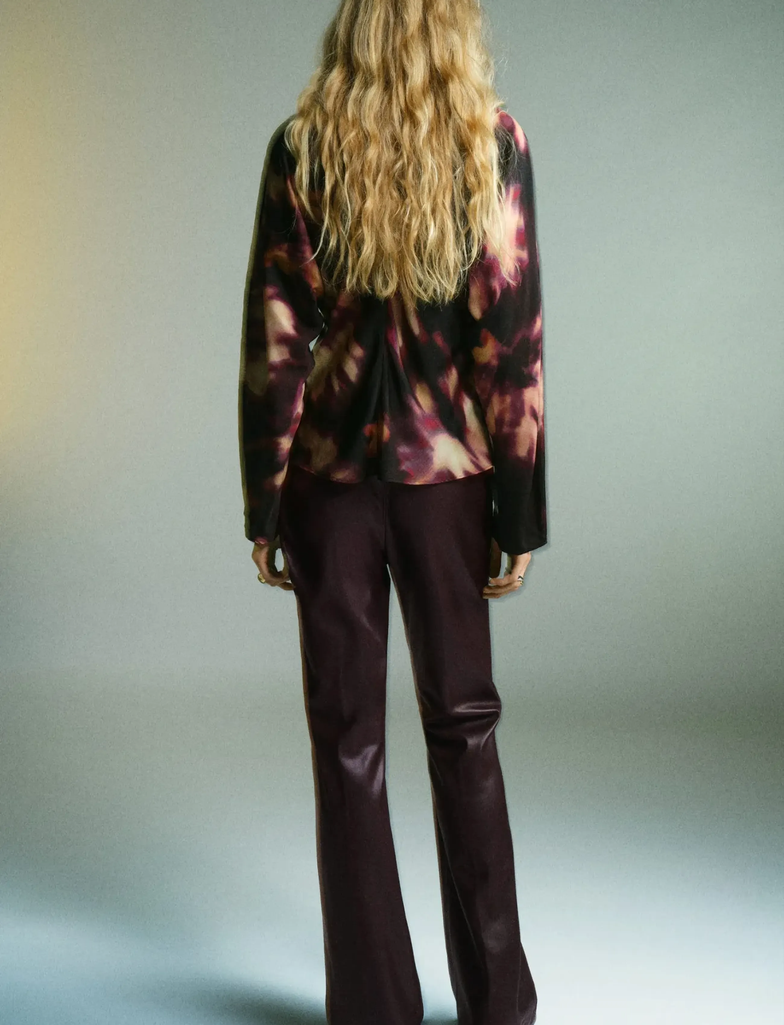Mango - Tie-dye turtleneck blouse - långärmade skjortor - dark red - 3