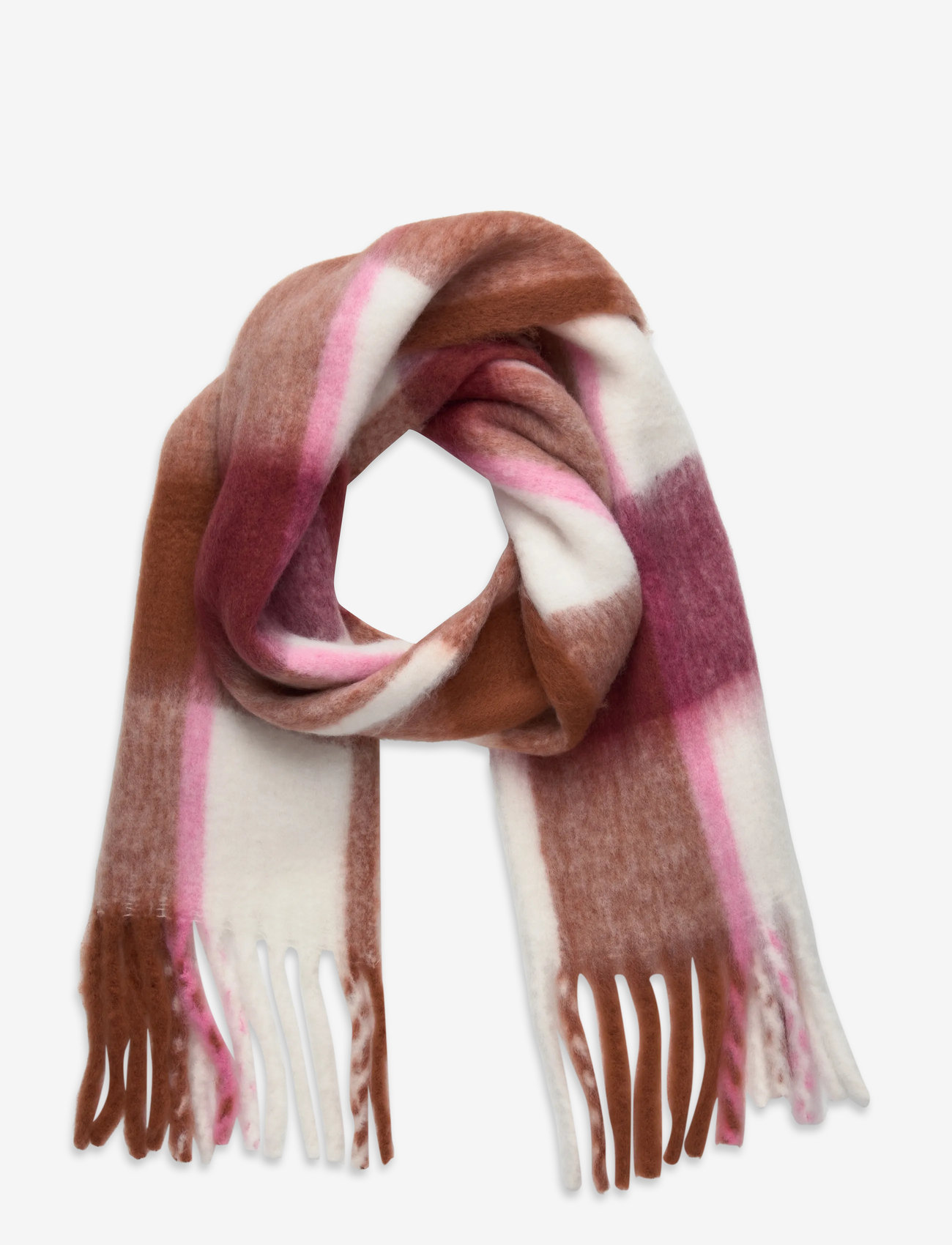 Mango - Fringed check scarf - accessories - pink - 0