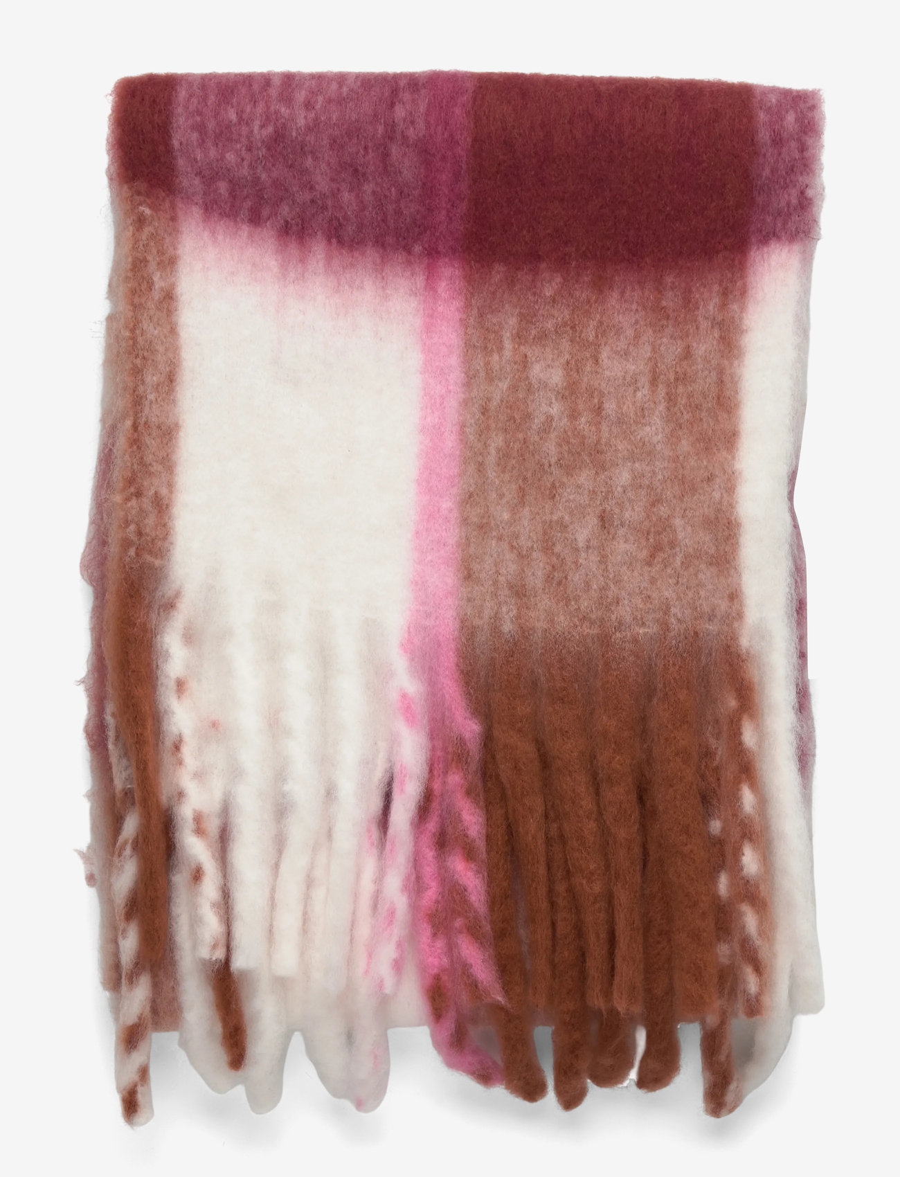 Mango - Fringed check scarf - accessories - pink - 1